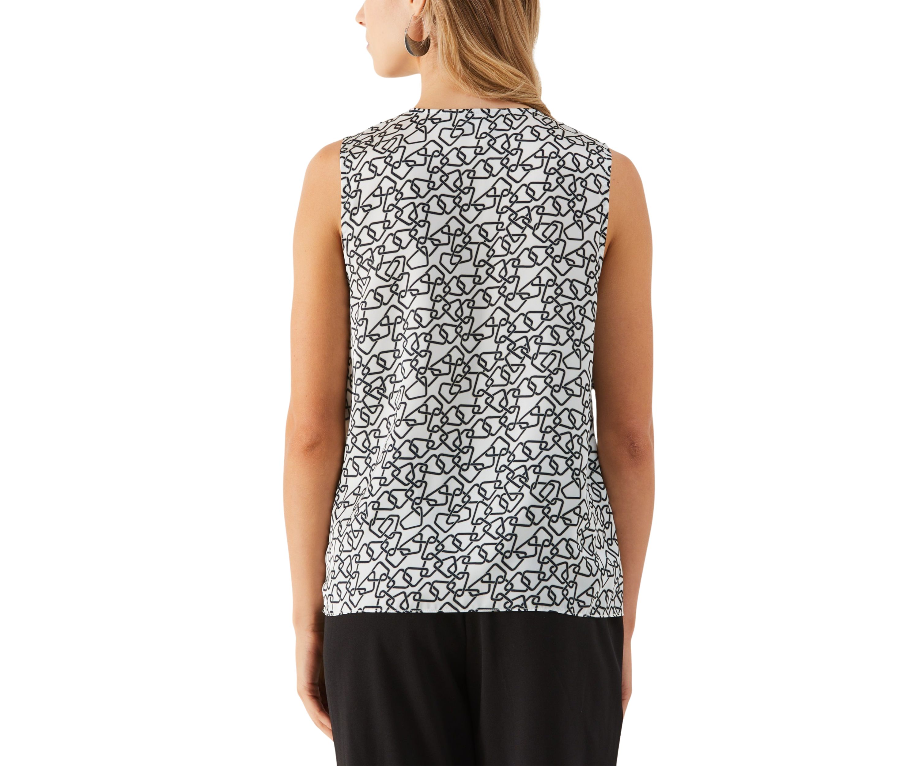 Petite Geometric Print Pleated Satin Sleeveless Shell Top