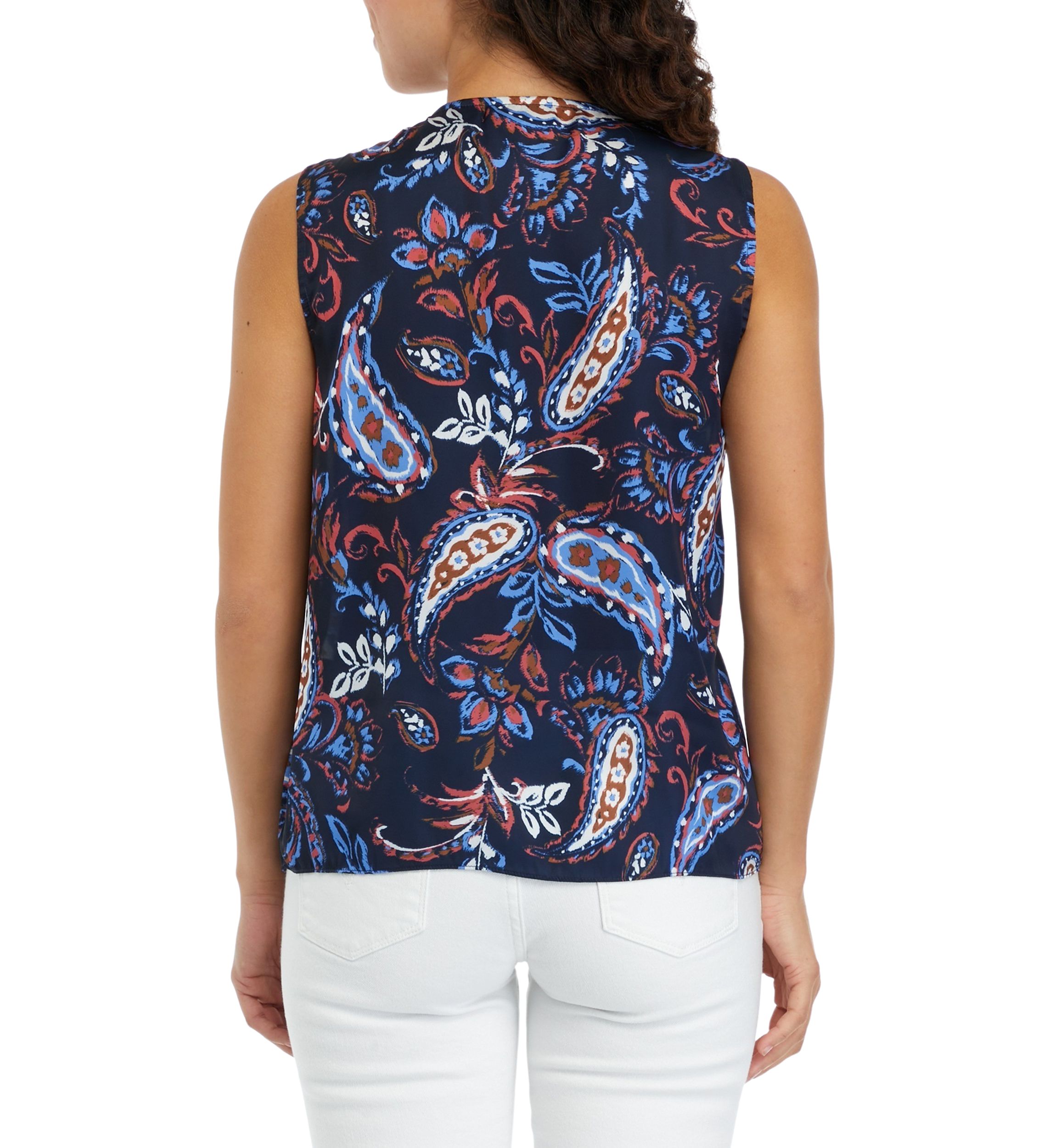 Petite Paisley Print Pleated Satin Sleeveless Shell Top