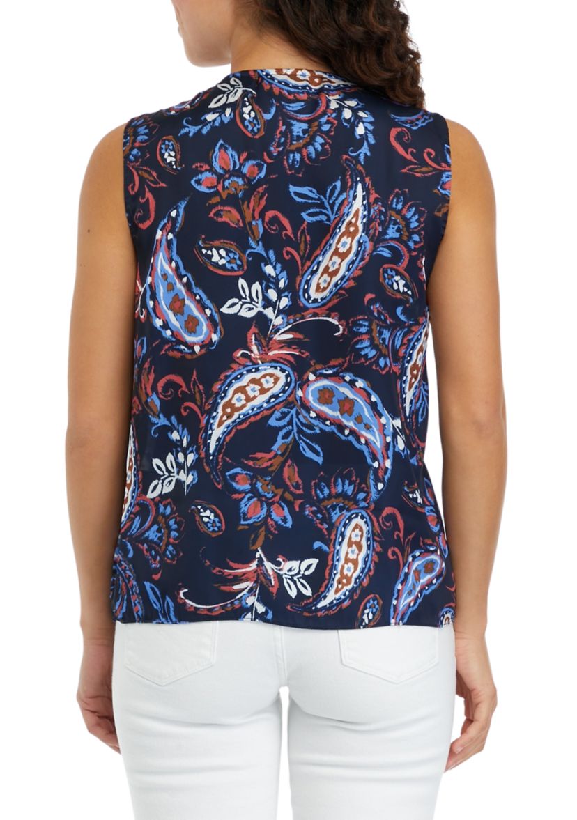Petite Paisley Print Pleated Satin Sleeveless Shell Top