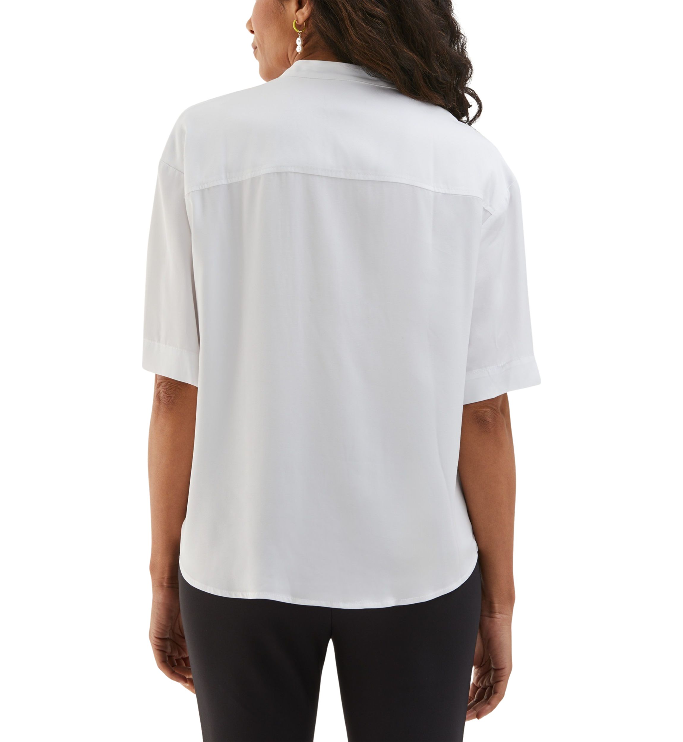 Petite Smocked Banded Collar Short Sleeve Top