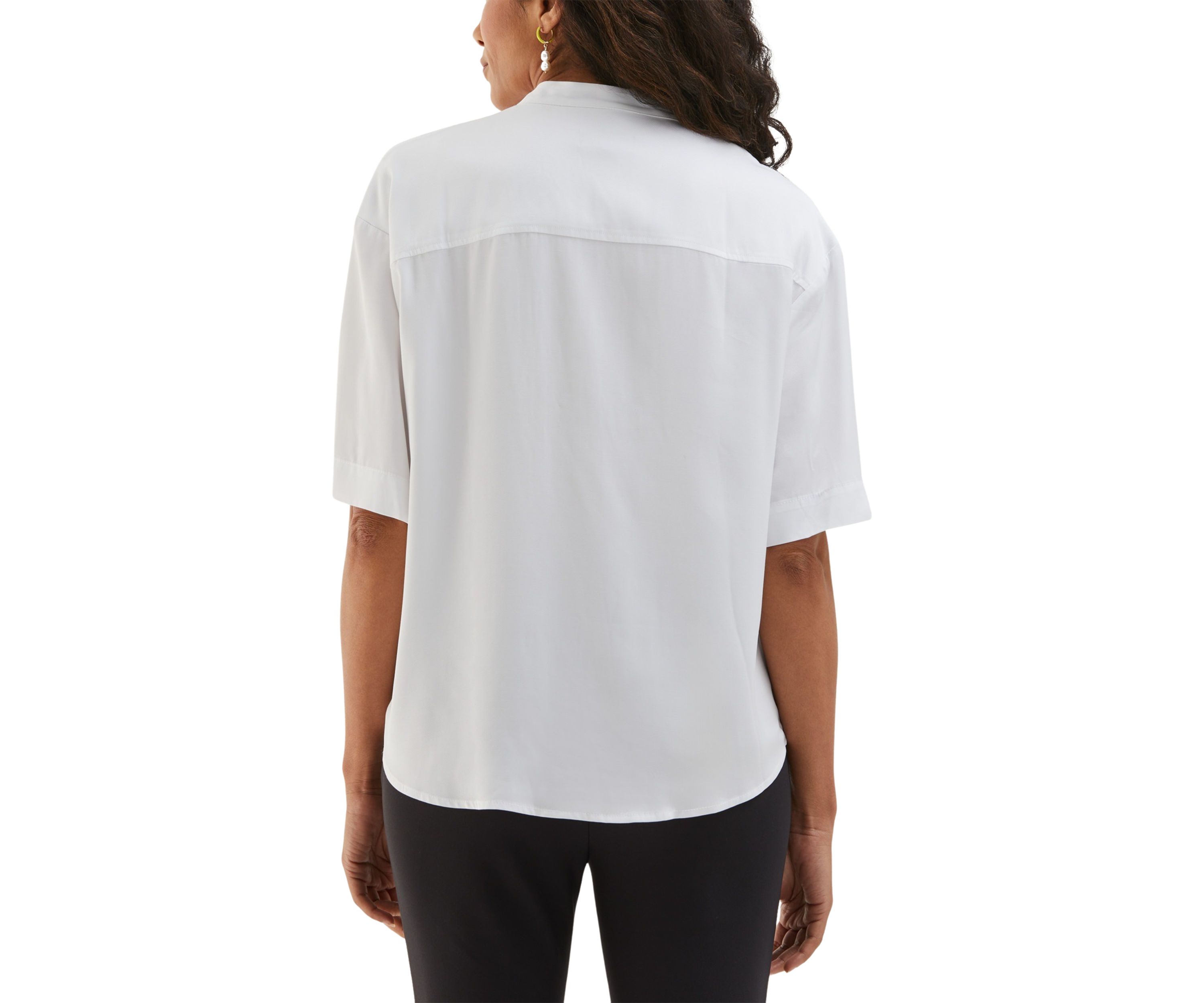 Petite Smocked Banded Collar Short Sleeve Top