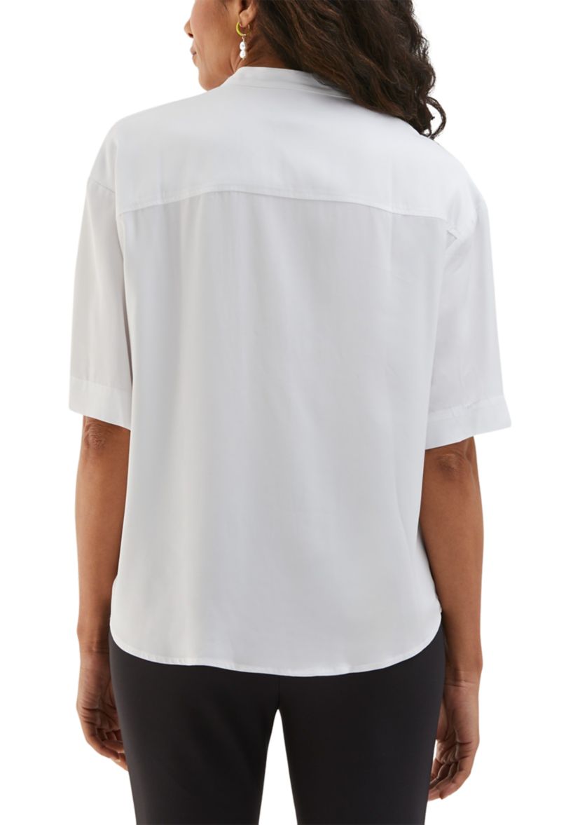 Petite Smocked Banded Collar Short Sleeve Top