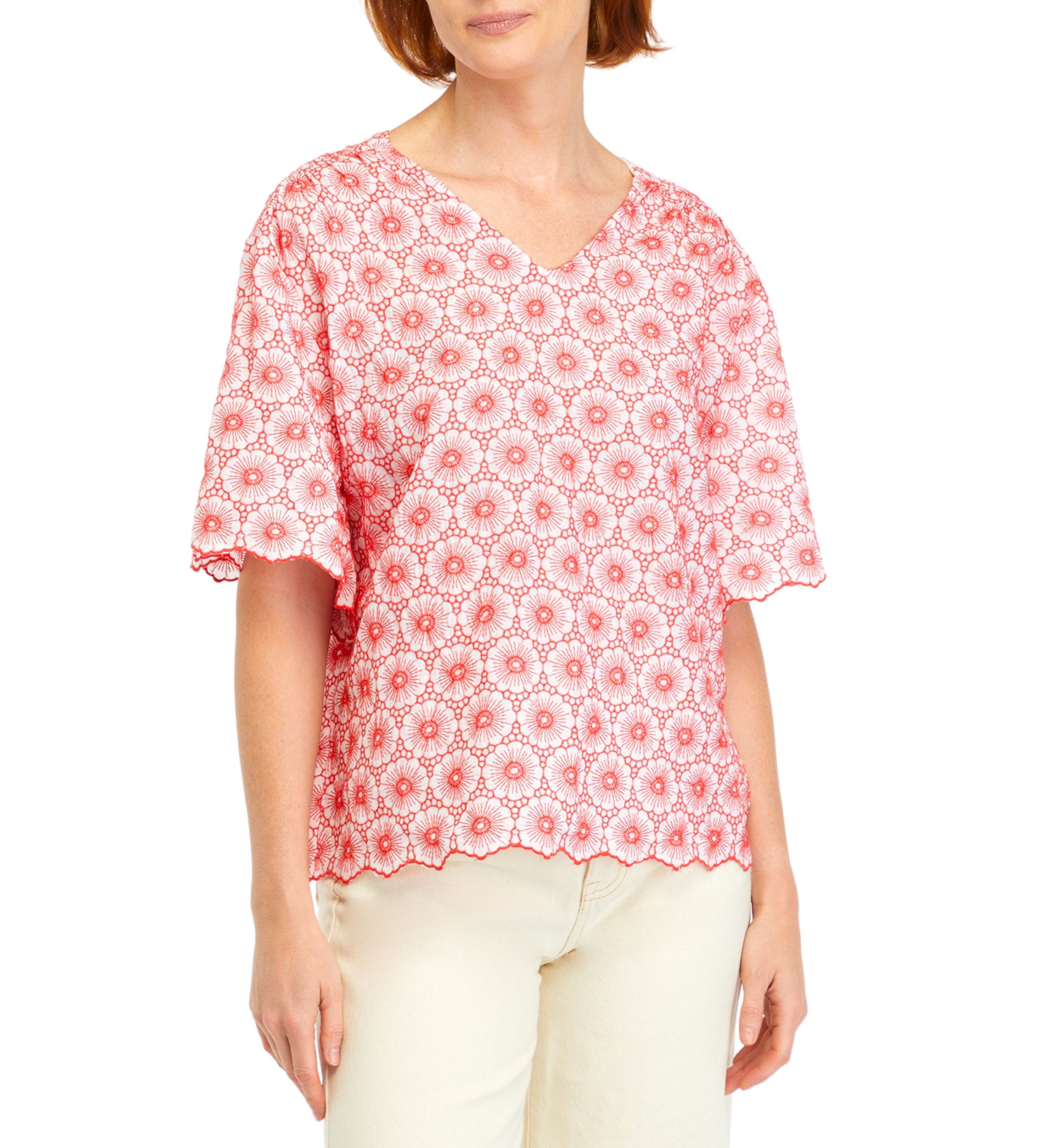 Petite Daisy Embroidered Elbow Sleeve Blouse 