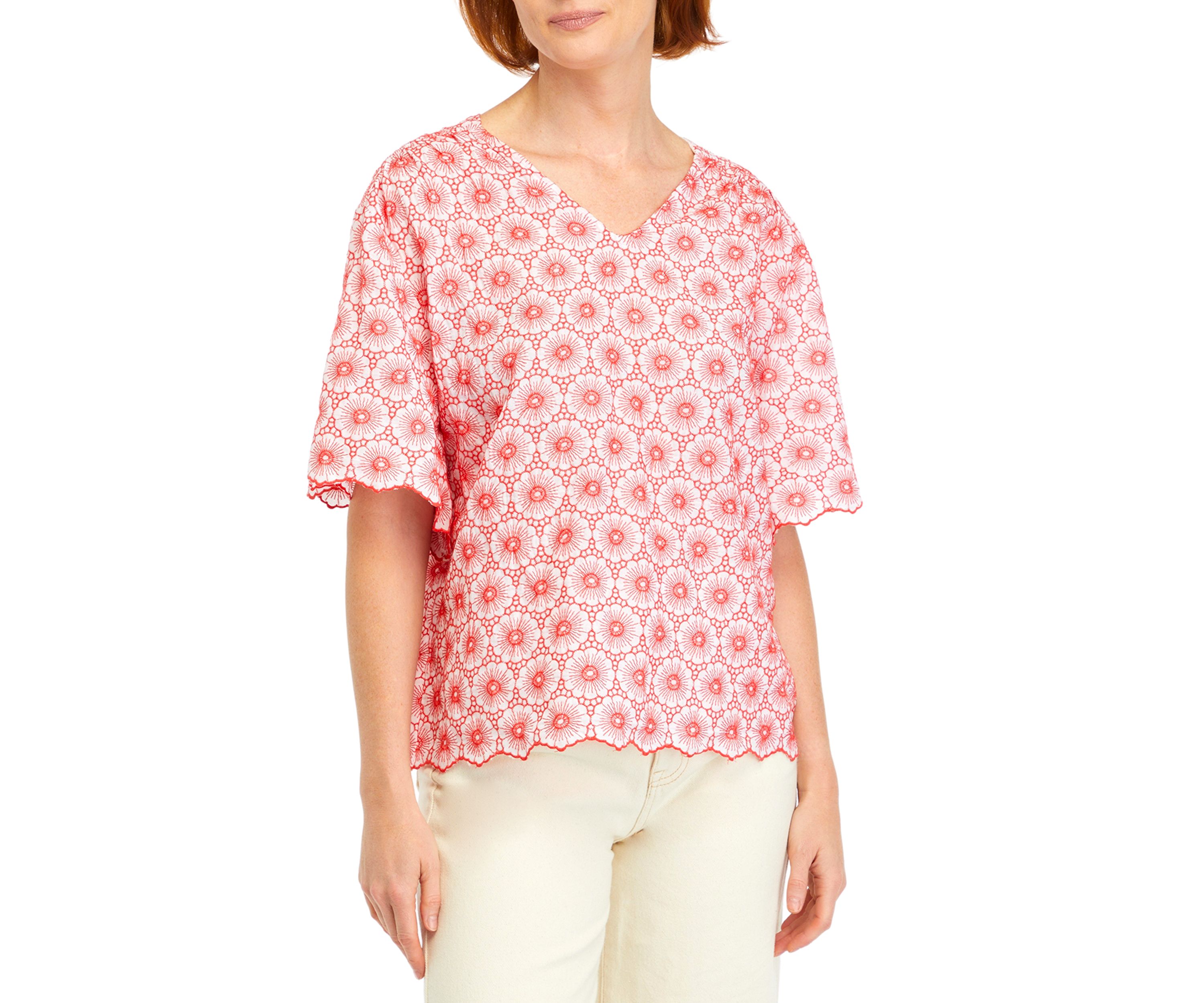  Petite Daisy Embroidered Elbow Sleeve Blouse 