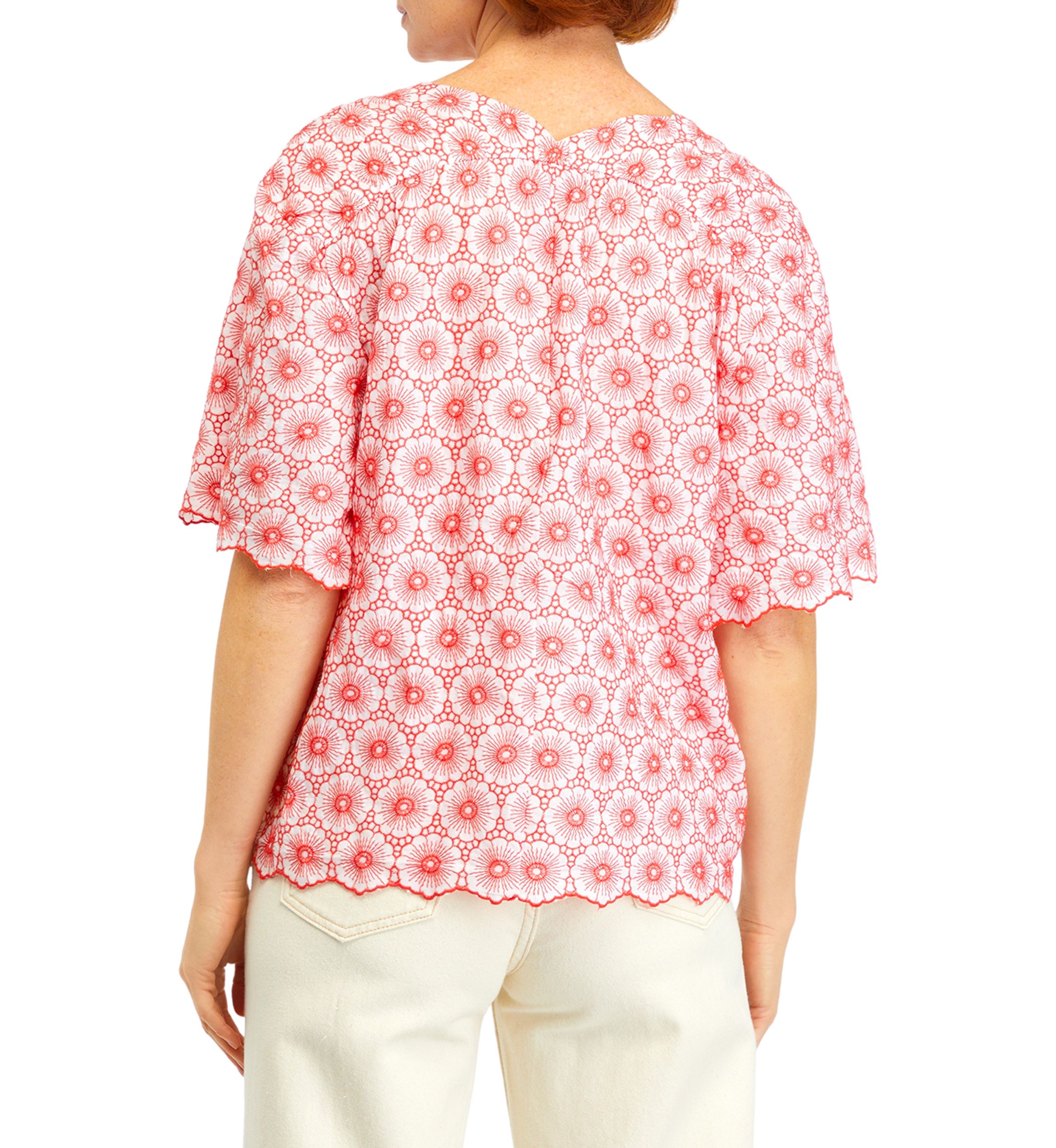  Petite Daisy Embroidered Elbow Sleeve Blouse 