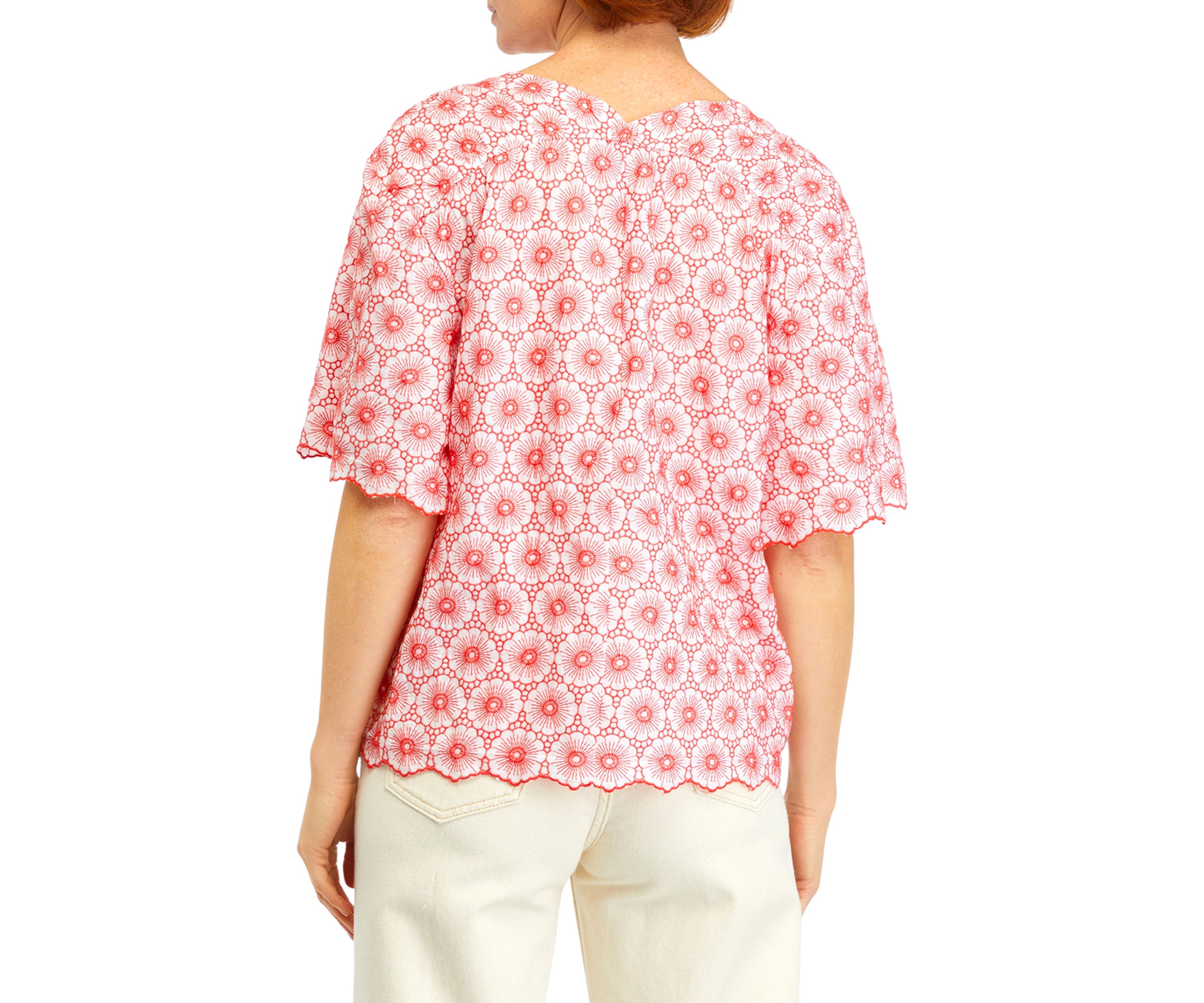  Petite Daisy Embroidered Elbow Sleeve Blouse 