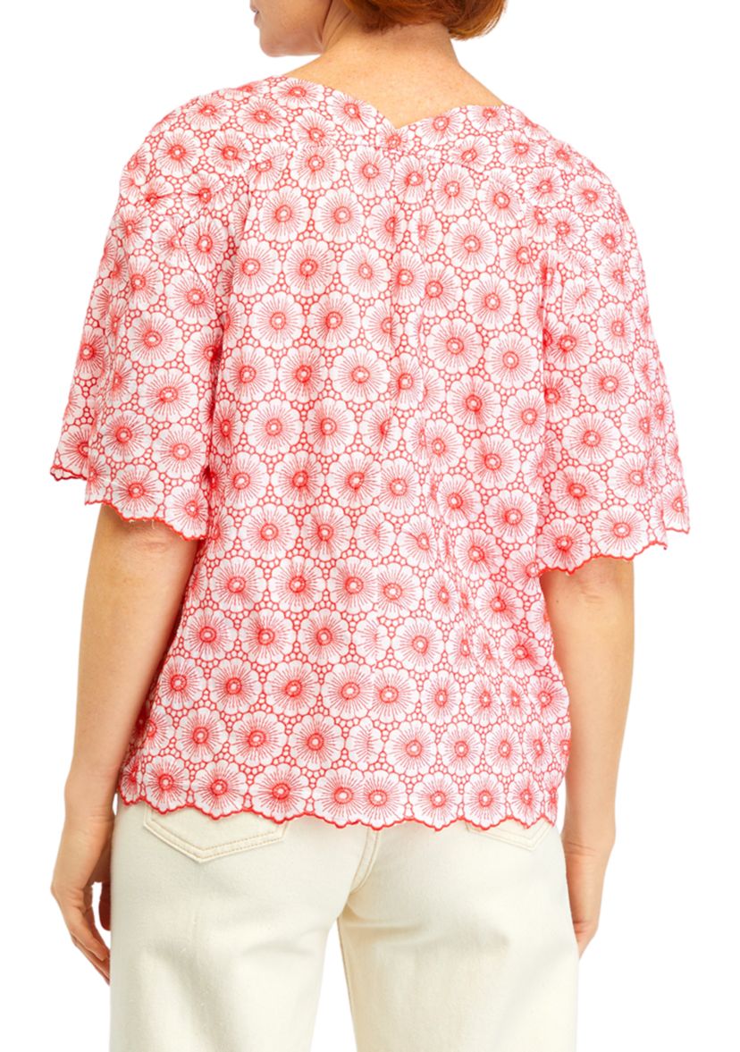  Petite Daisy Embroidered Elbow Sleeve Blouse 