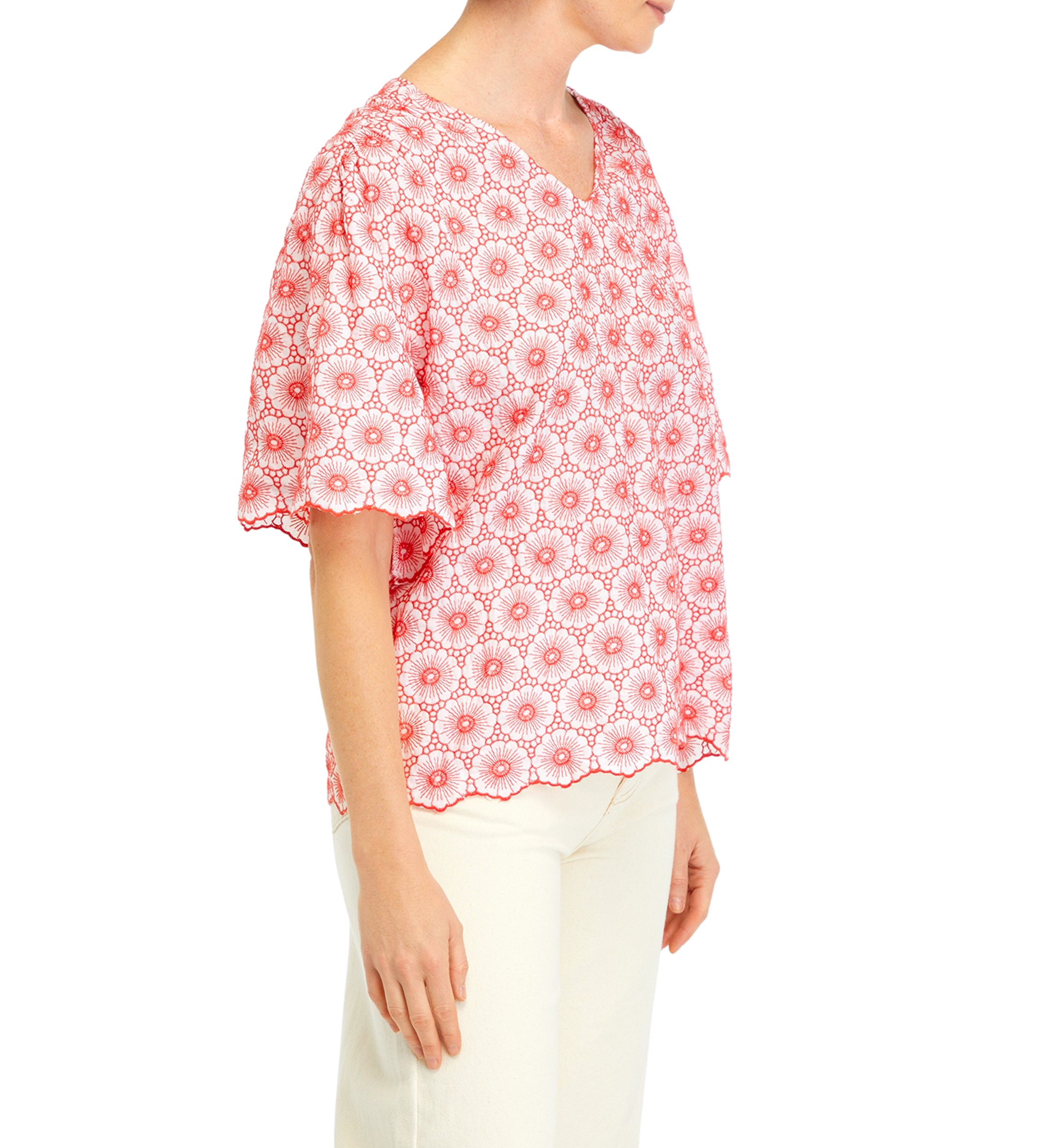  Petite Daisy Embroidered Elbow Sleeve Blouse 