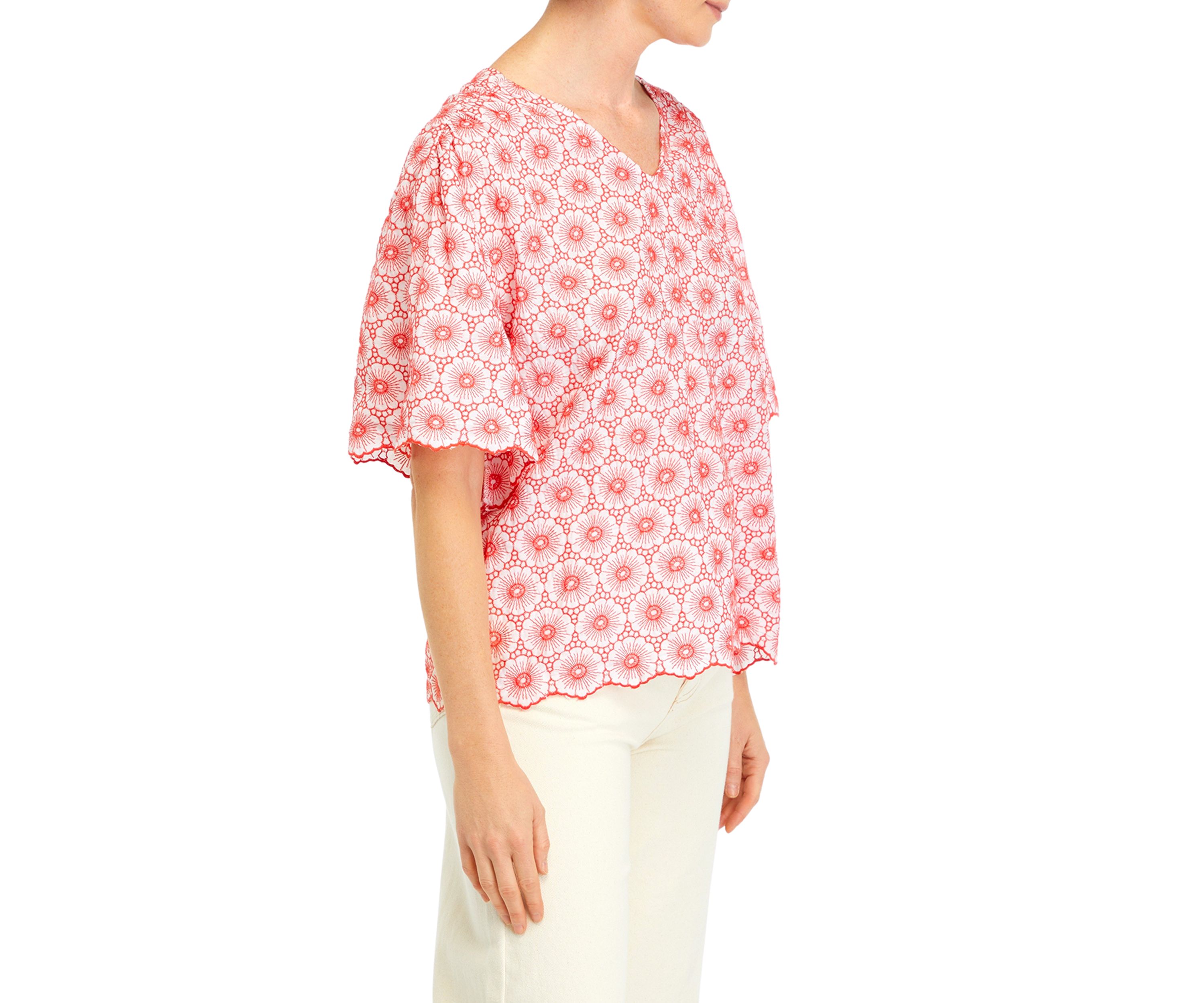  Petite Daisy Embroidered Elbow Sleeve Blouse 