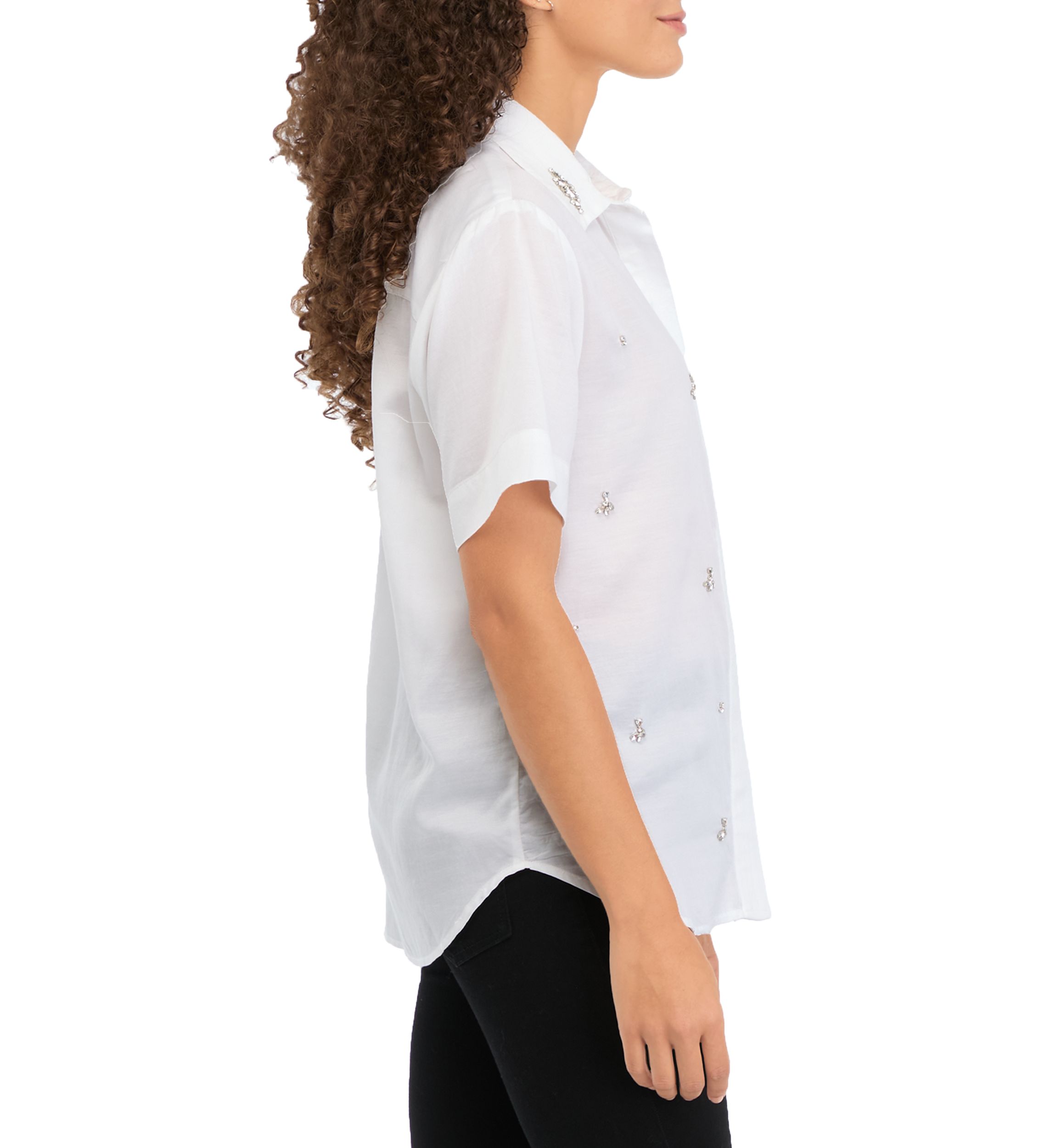 Petite Rhinestone Embellished Relaxed Short Sleeve Blouse