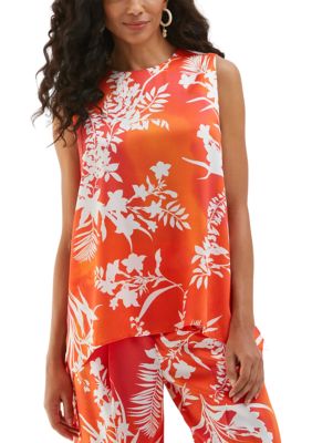 ELLA Rafaella Women's Petite Wildflower Print Drape Sleeveless Blouse, PS