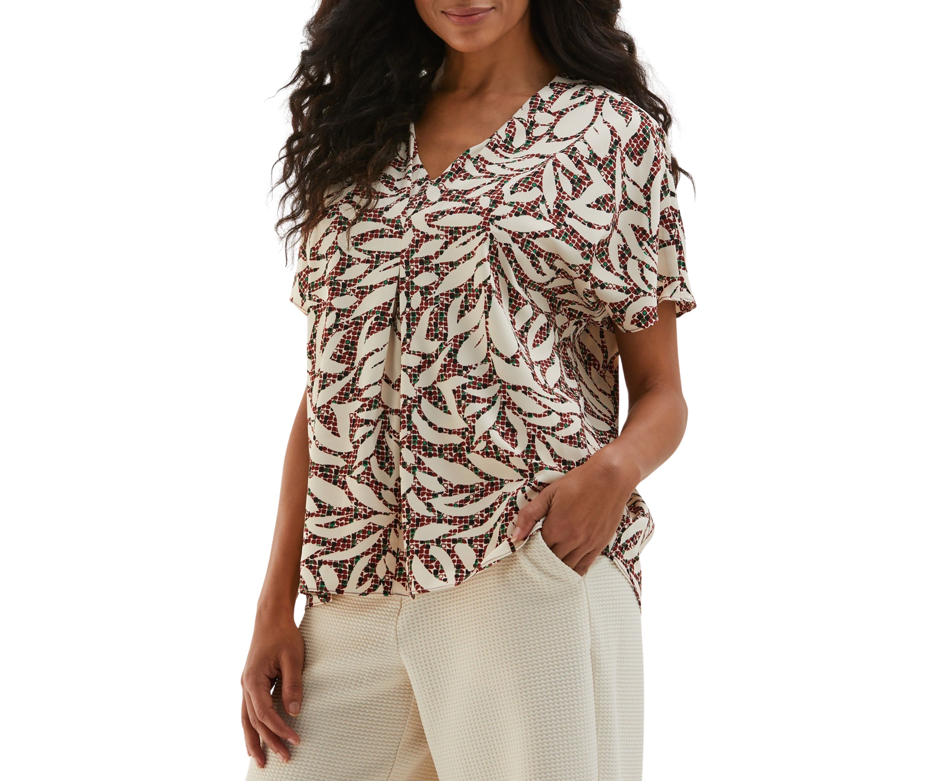 Petite Beach Geometric Print Layered Dolman Short Sleeve Blouse
