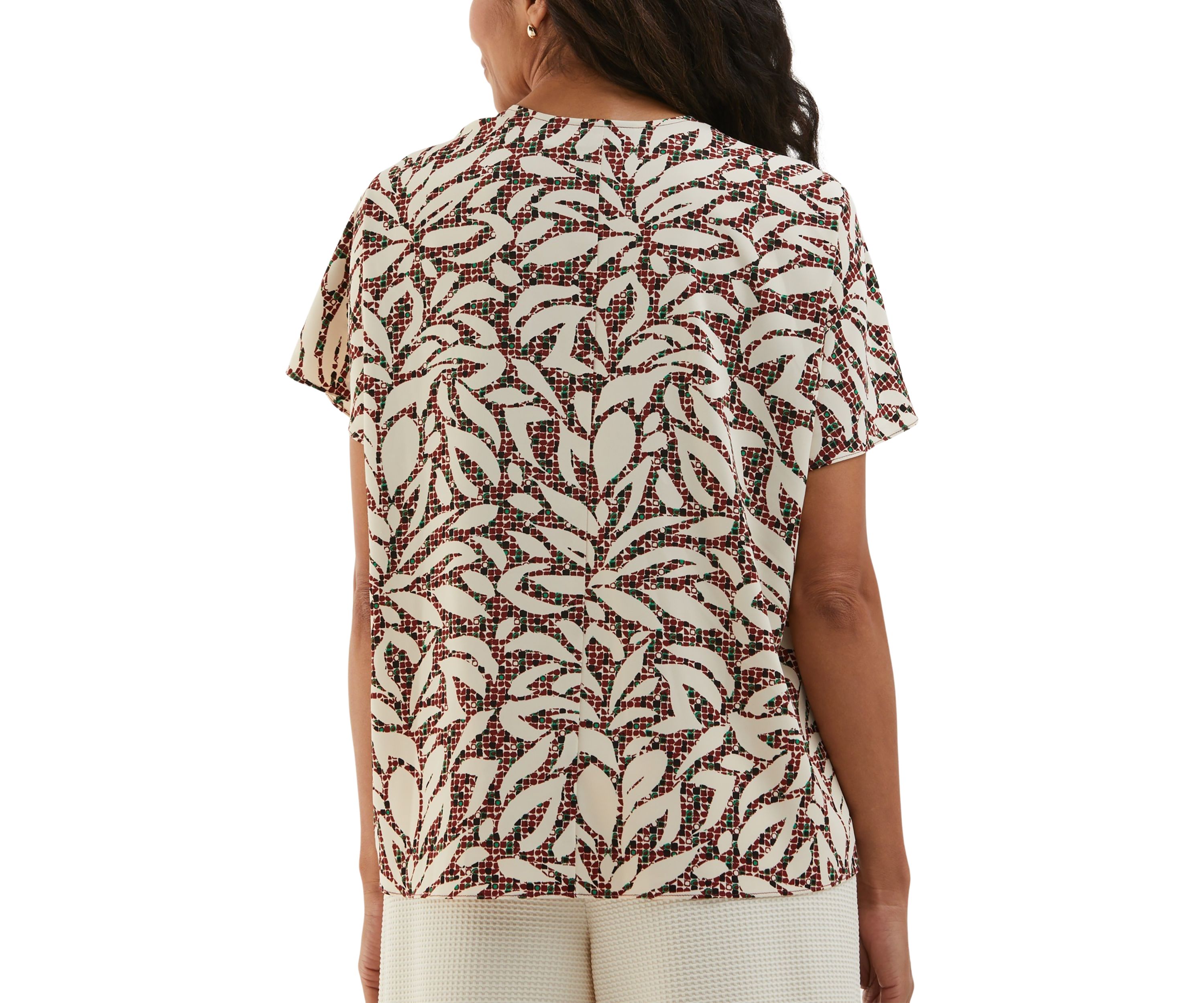 Petite Beach Geometric Print Layered Dolman Short Sleeve Blouse