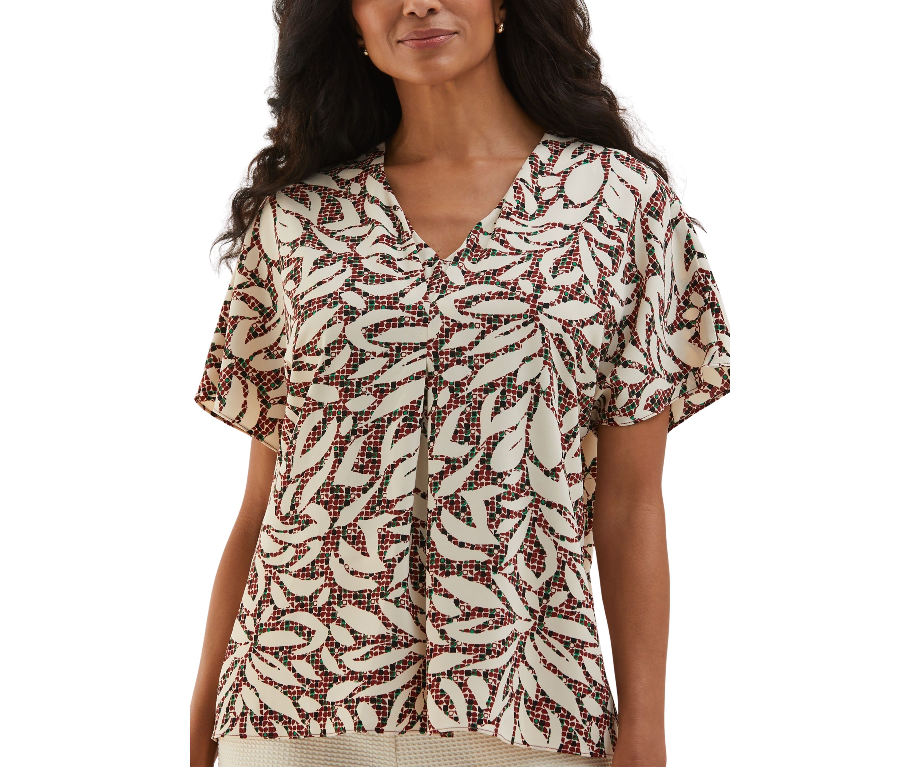 Petite Beach Geometric Print Layered Dolman Short Sleeve Blouse