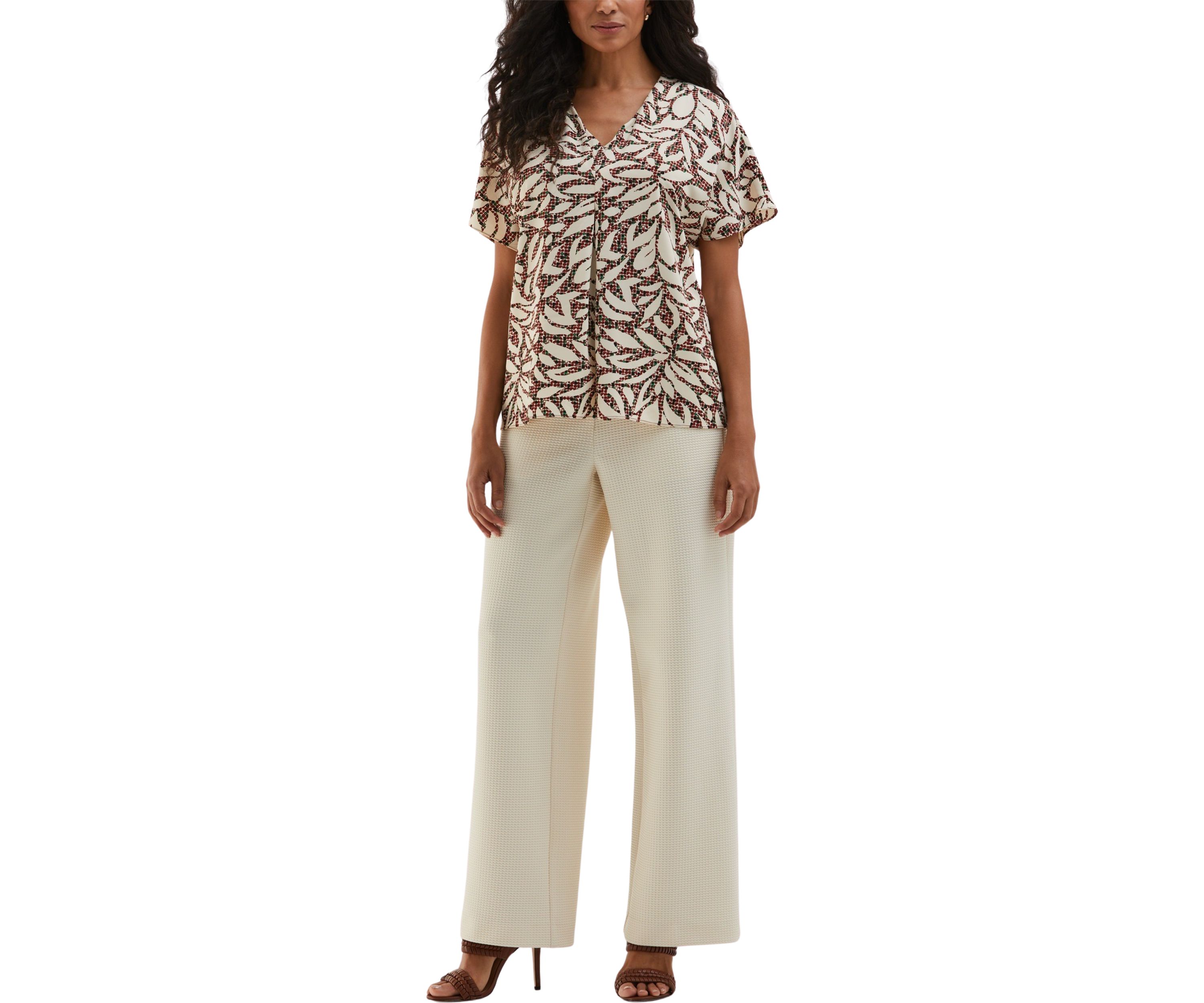 Petite Beach Geometric Print Layered Dolman Short Sleeve Blouse