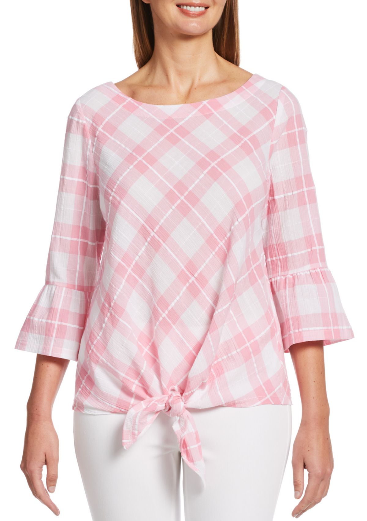 Petite Gingham Tie Front Top