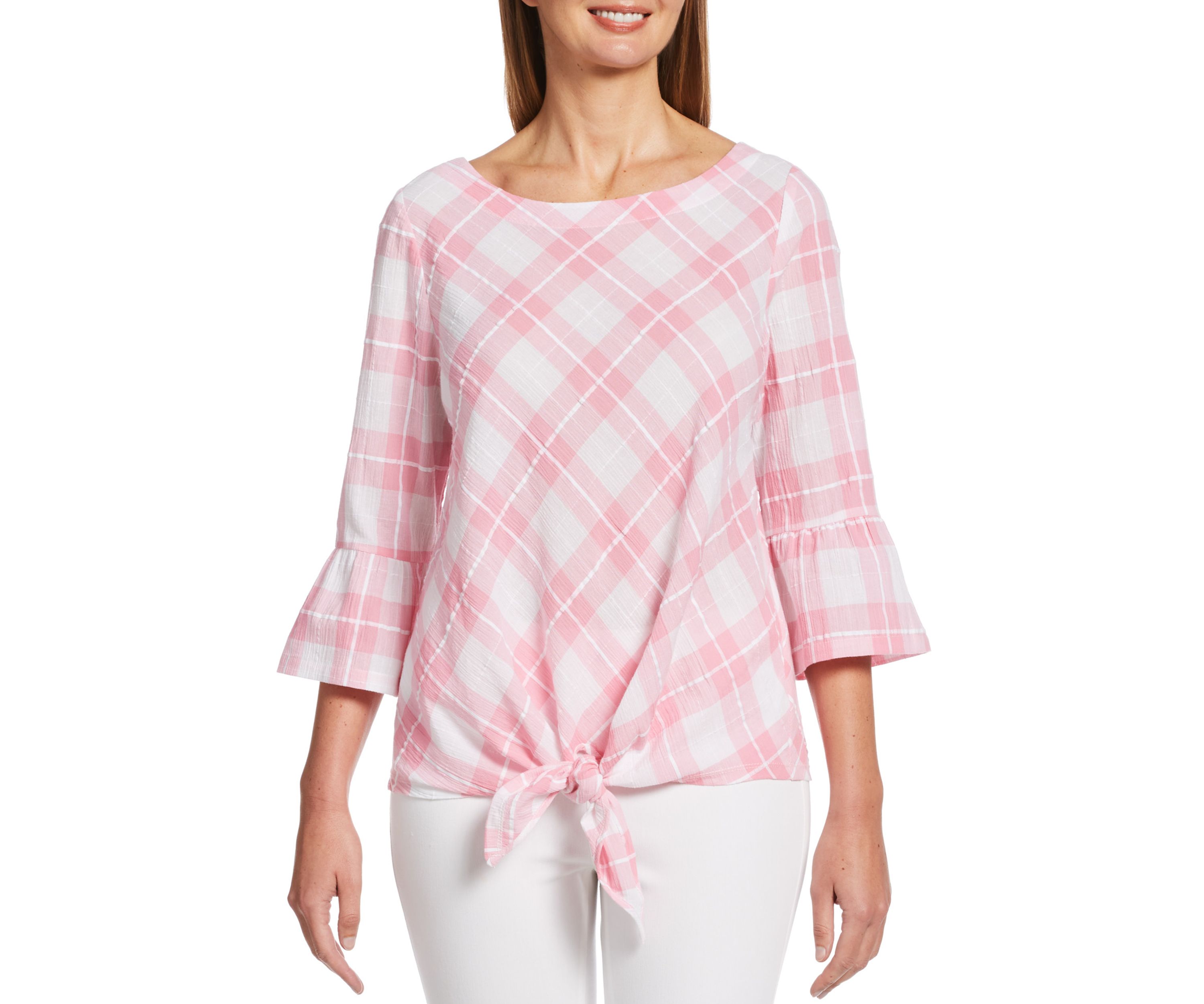 Petite Gingham Tie Front Top