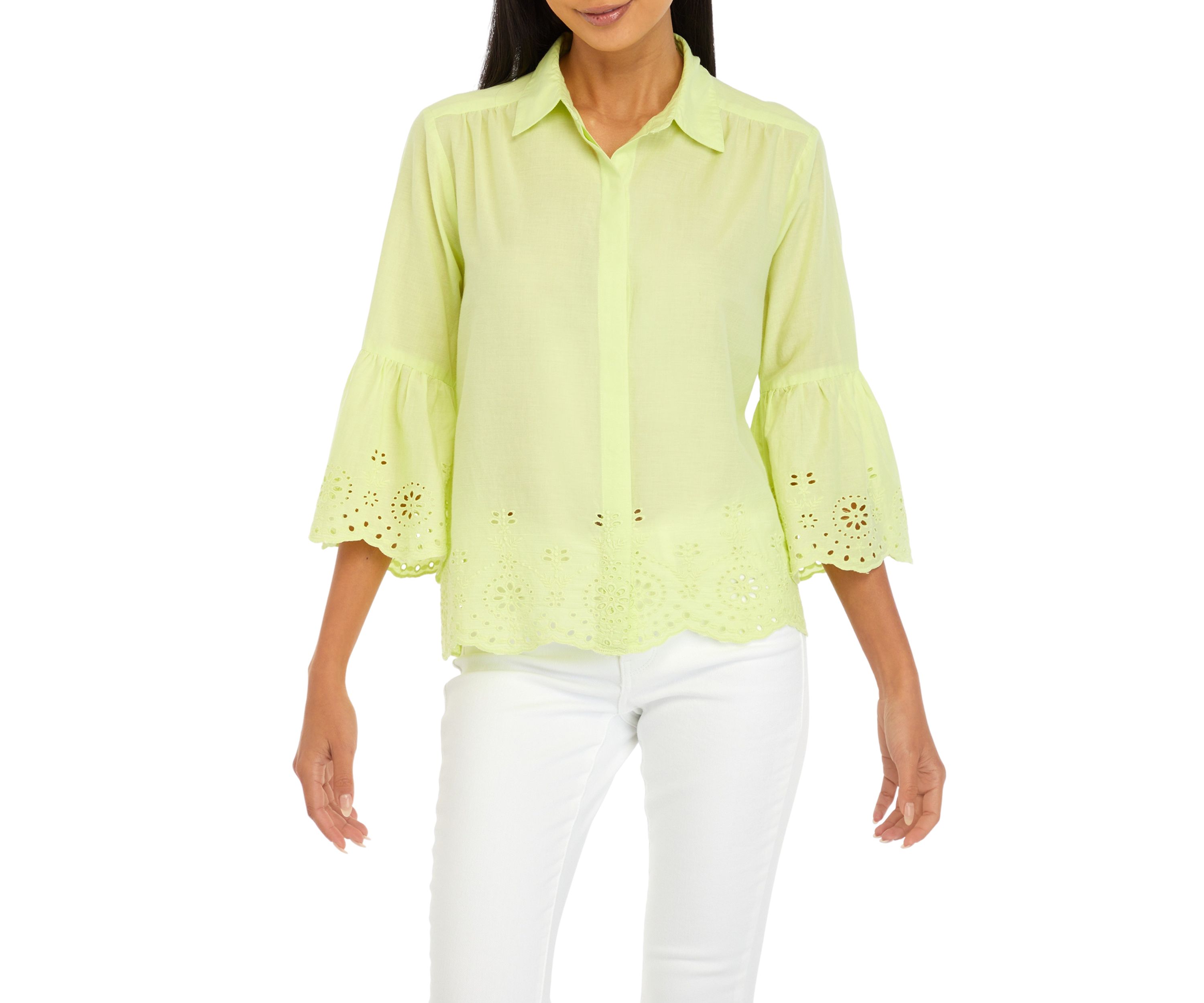 Petite Embroidered 3/4 Sleeve Blouse