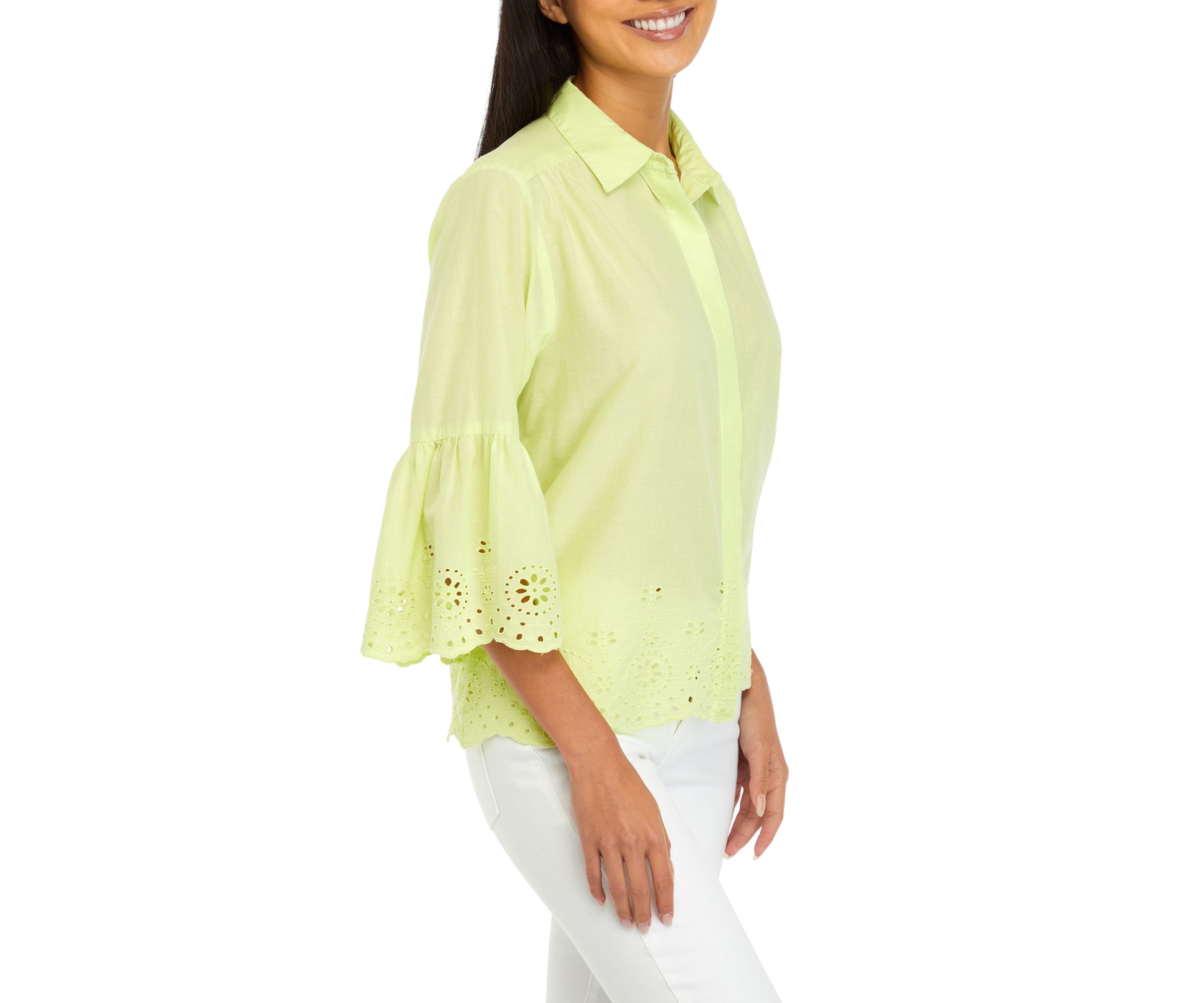 Petite Embroidered 3/4 Sleeve Blouse
