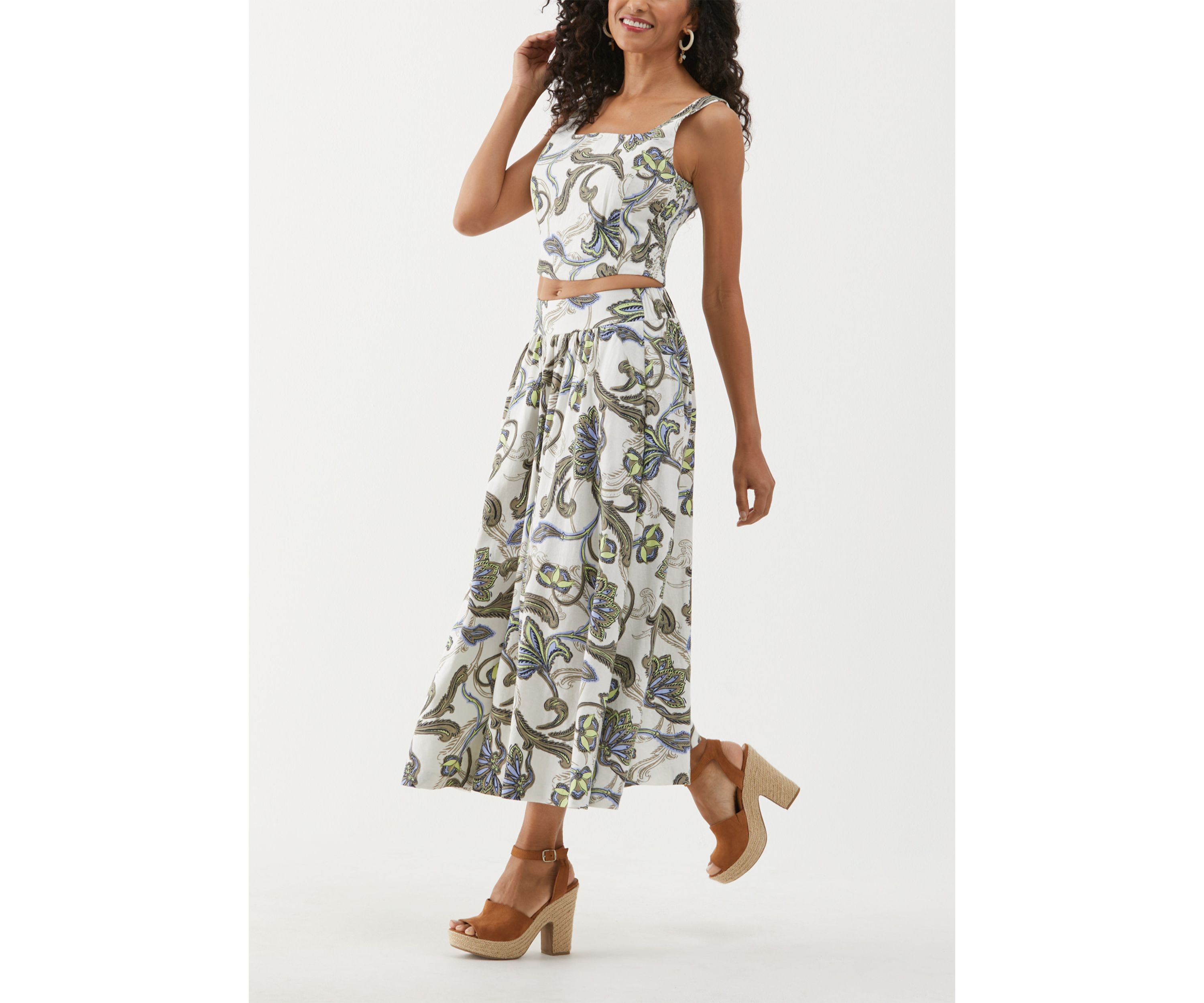 Petite Batik Print Square Neck Sleeveless Top