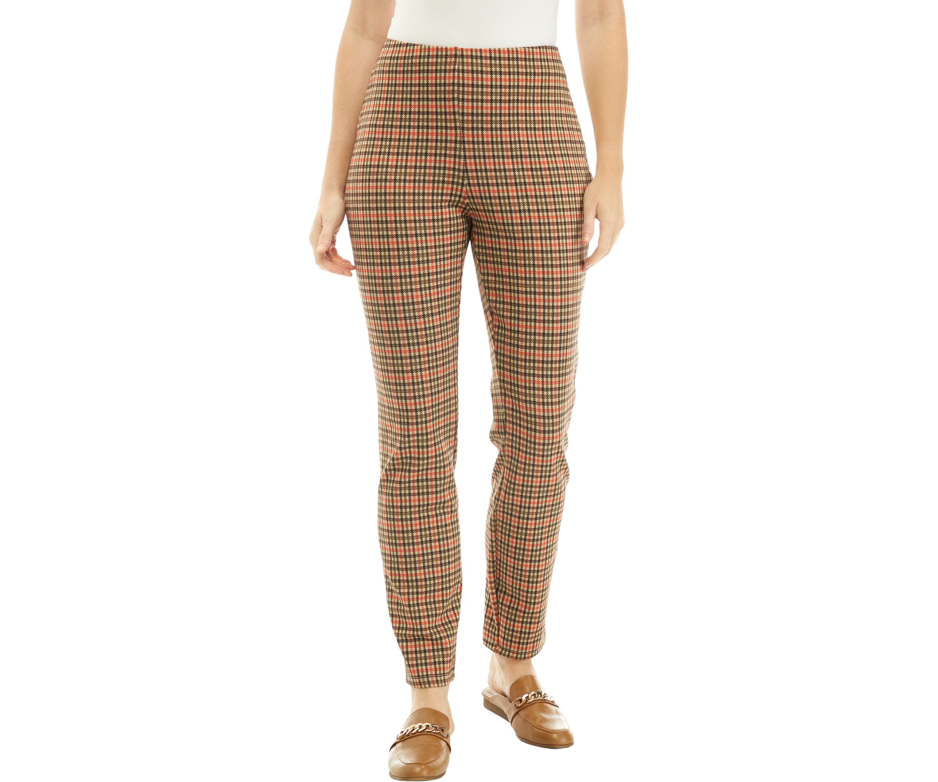 Womens Plaid Jacquard Pull On Slim Leg Pants