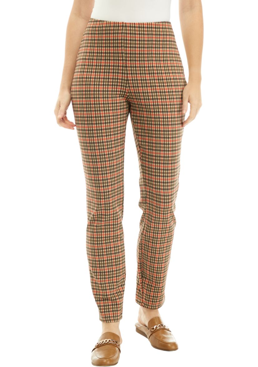 Womens Plaid Jacquard Pull On Slim Leg Pants