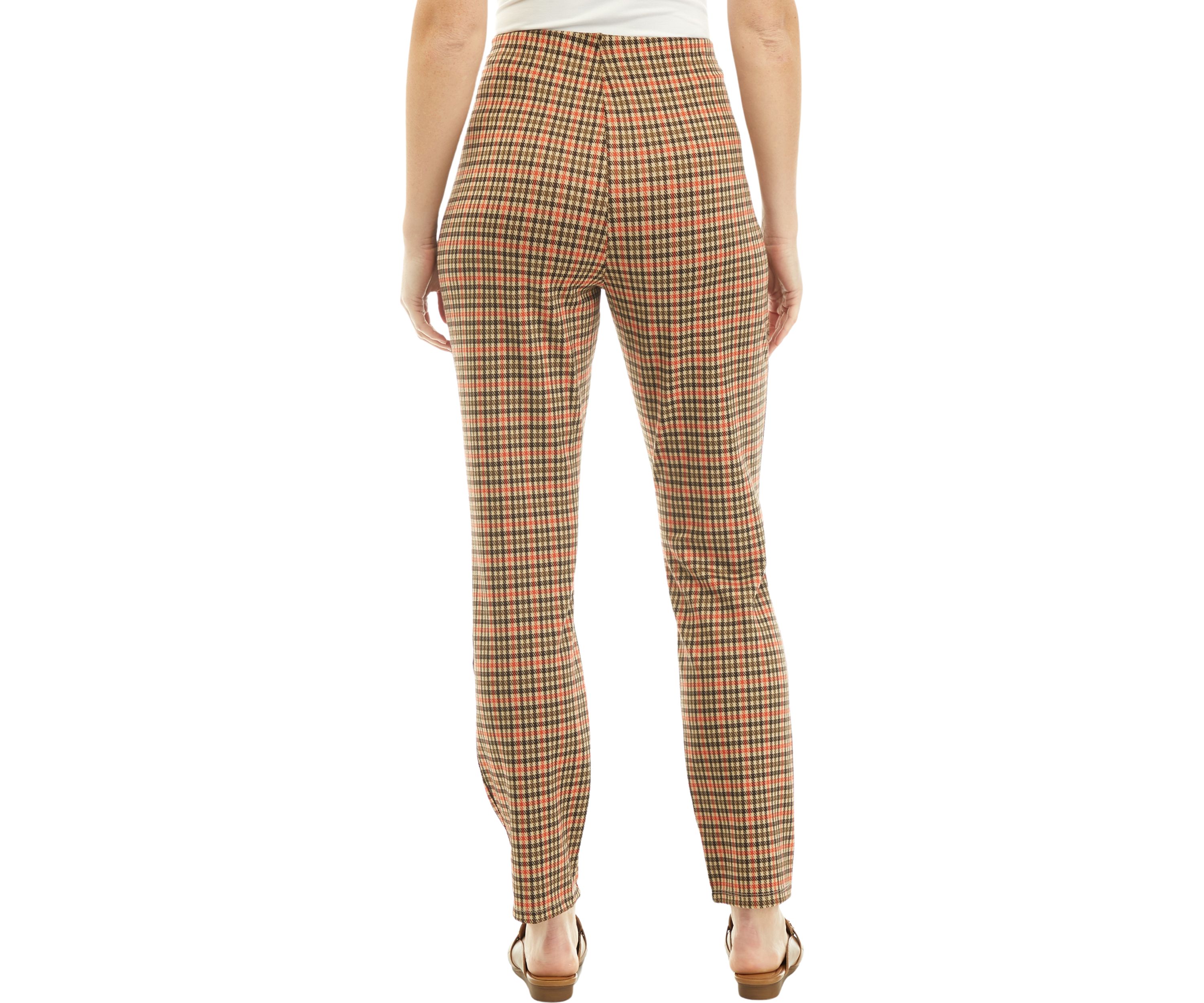 Womens Plaid Jacquard Pull On Slim Leg Pants