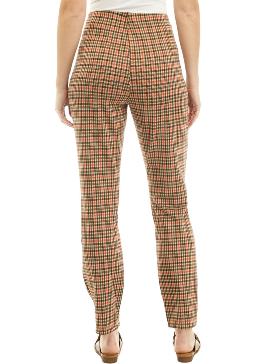 Womens Plaid Jacquard Pull On Slim Leg Pants