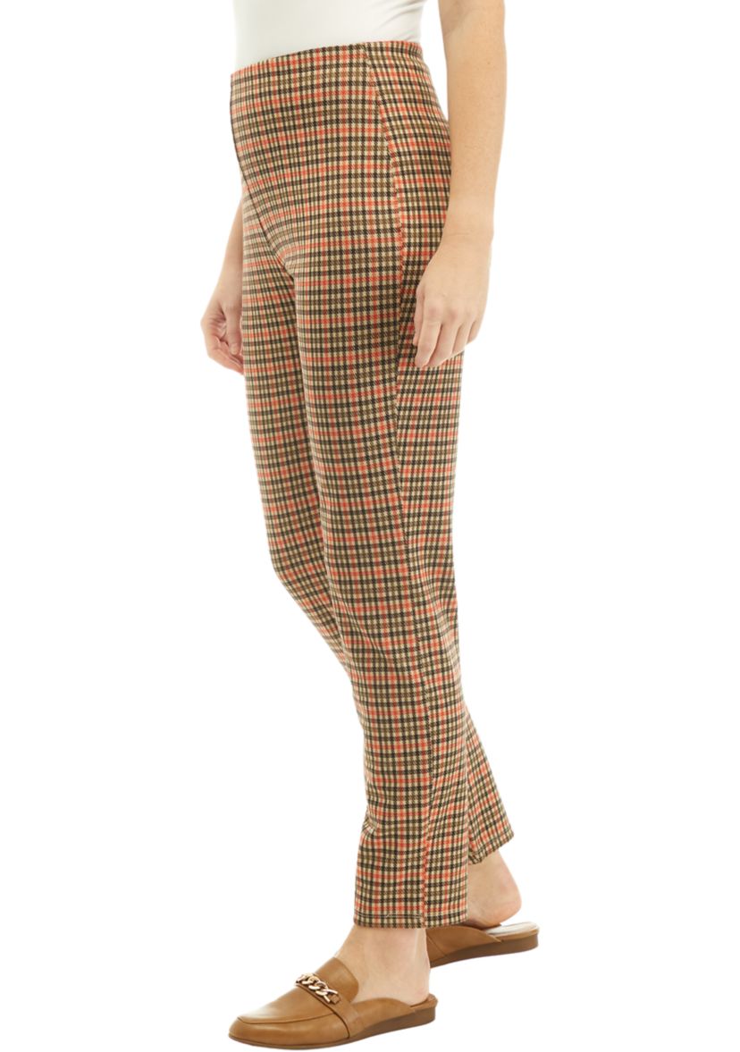 Womens Plaid Jacquard Pull On Slim Leg Pants