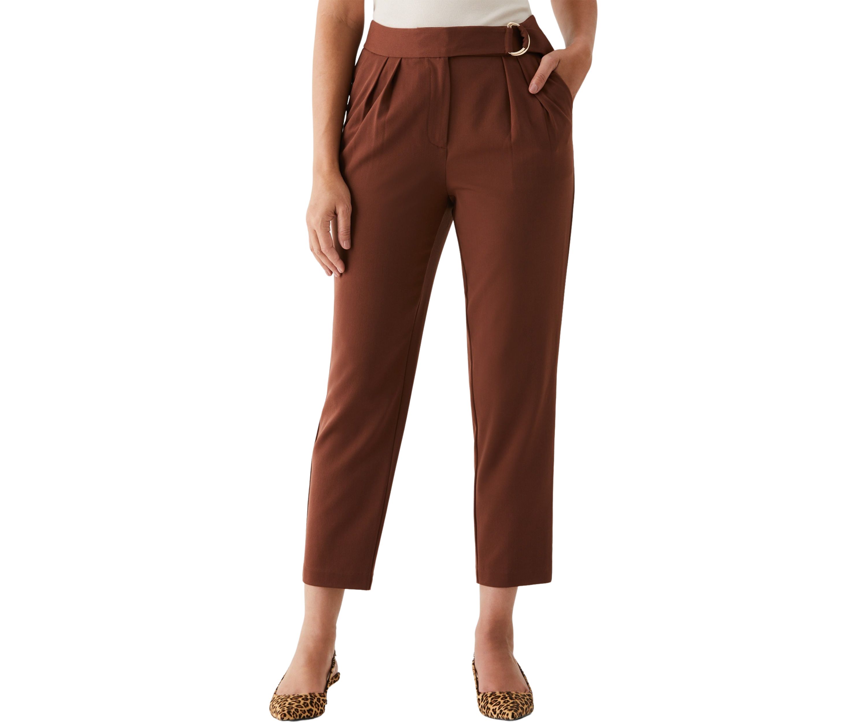 Womens Pleated Pants with Self Fabric Belt