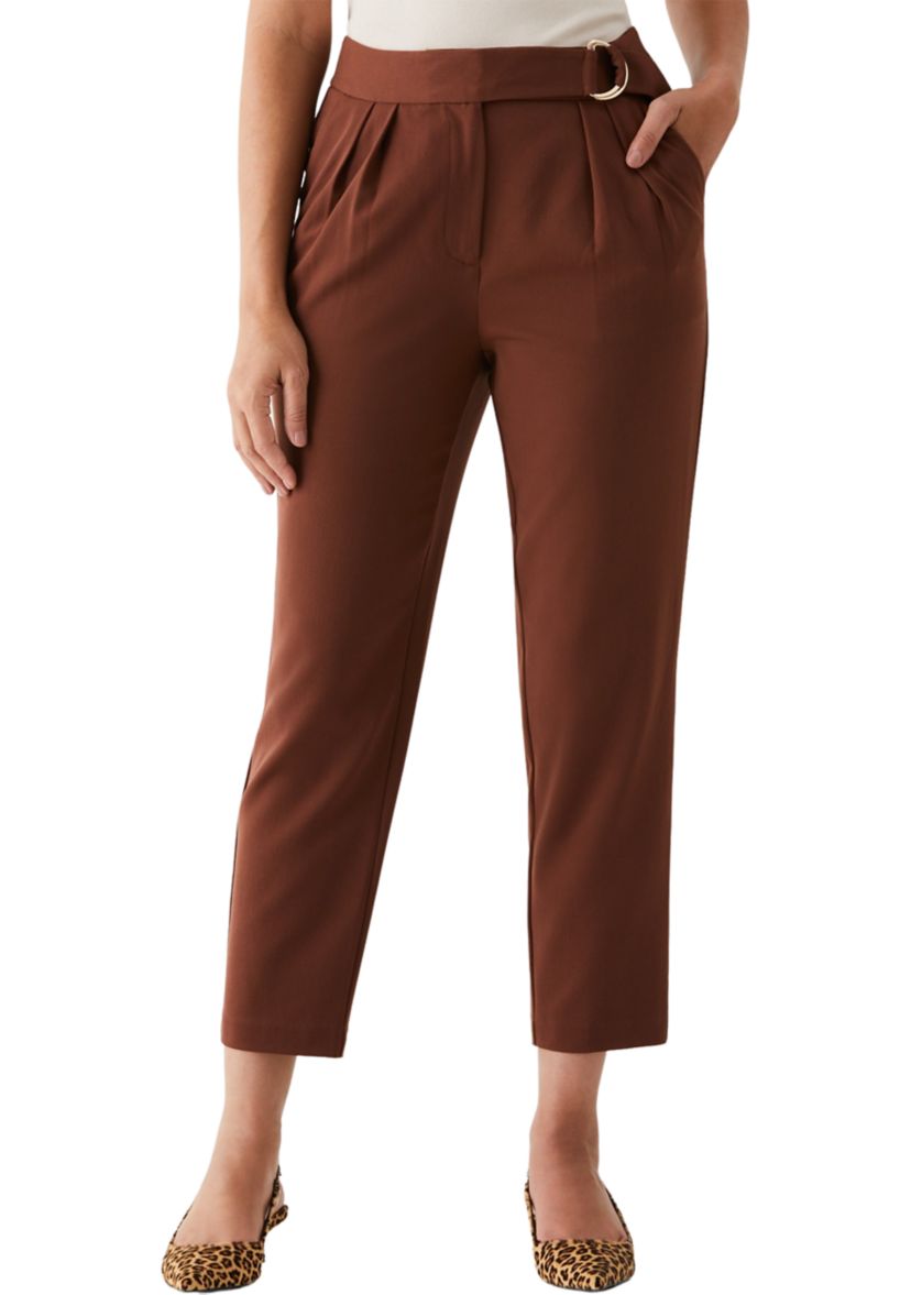 Womens Pleated Pants with Self Fabric Belt