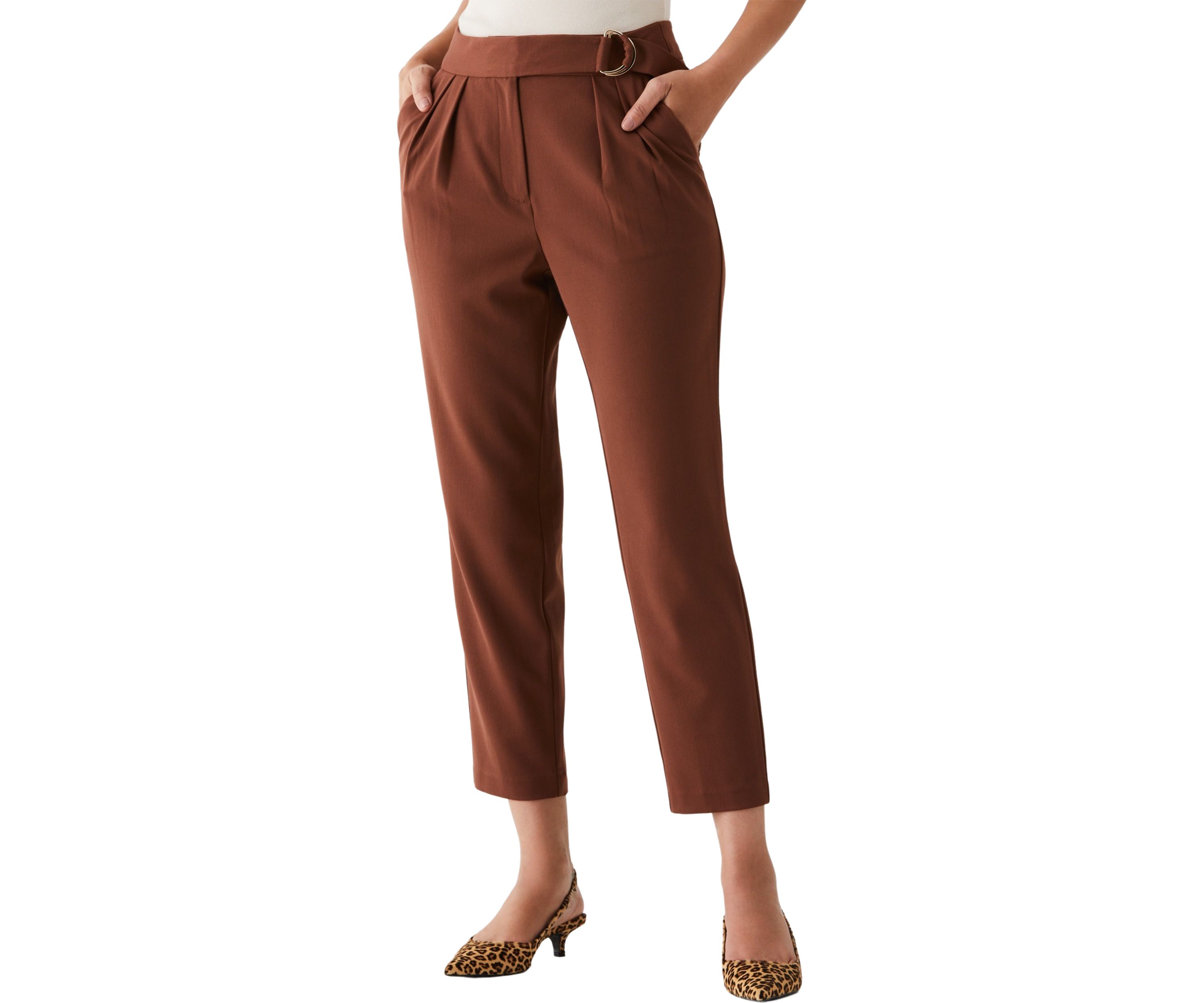 Womens Pleated Pants with Self Fabric Belt