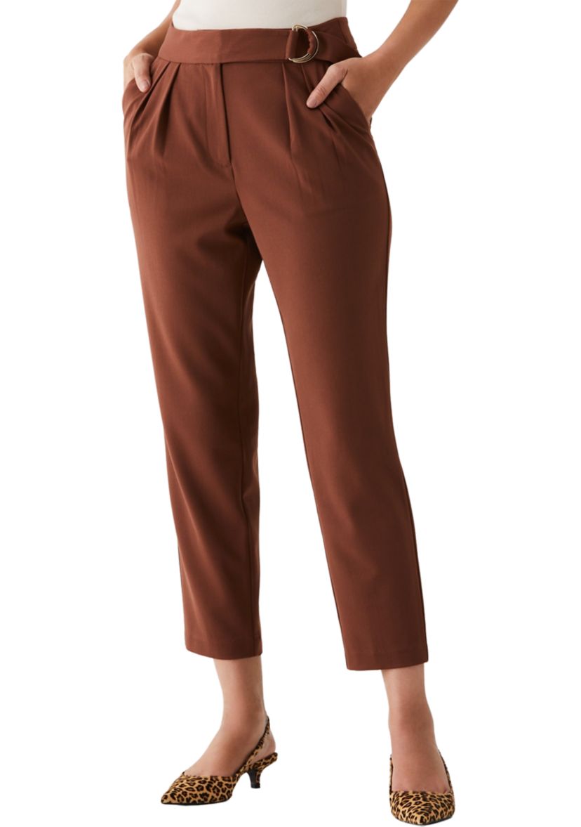 Womens Pleated Pants with Self Fabric Belt