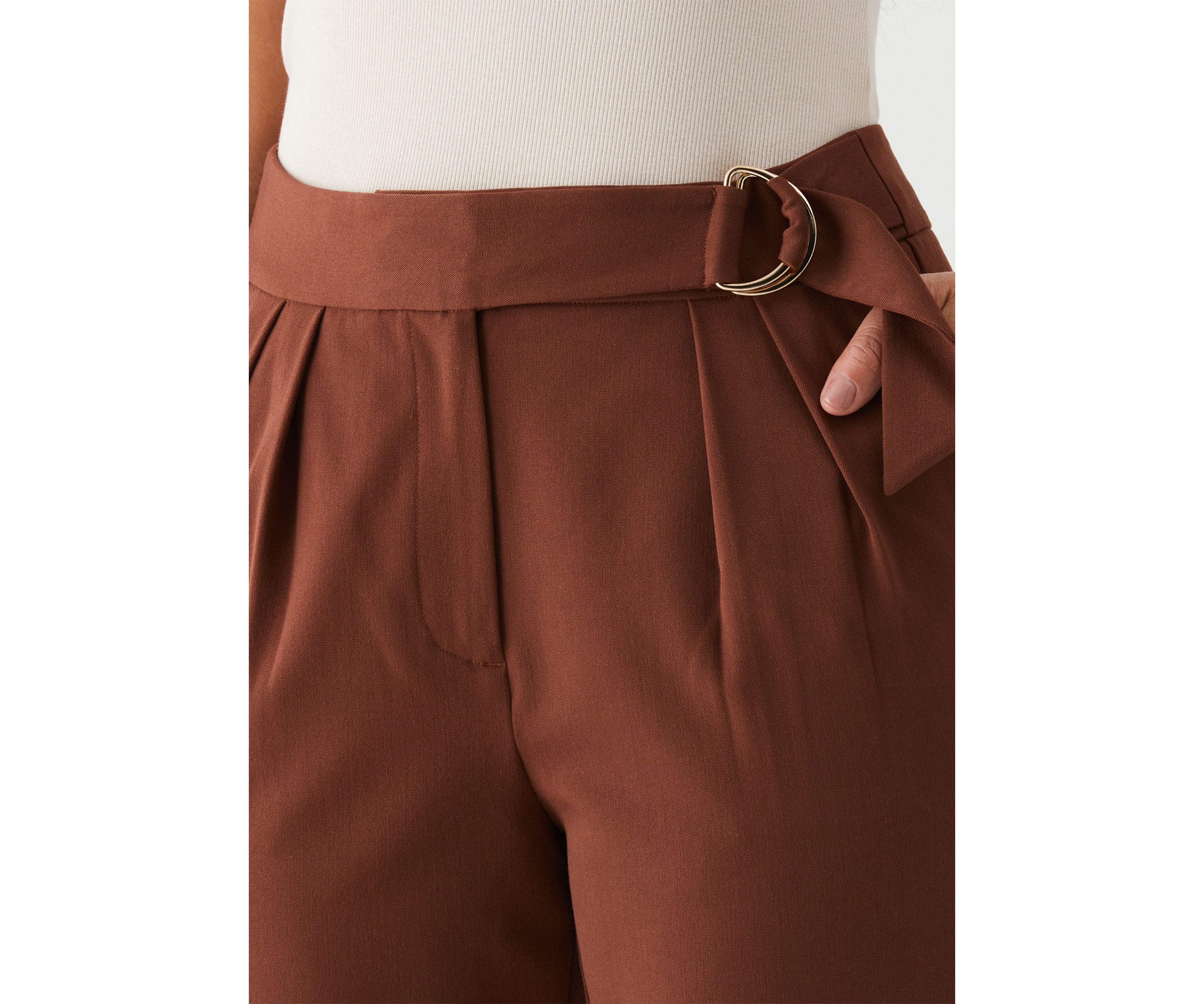Womens Pleated Pants with Self Fabric Belt