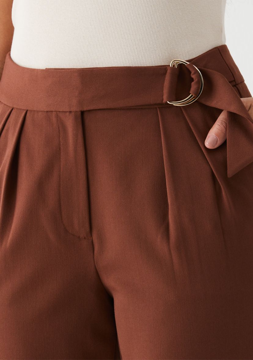Womens Pleated Pants with Self Fabric Belt