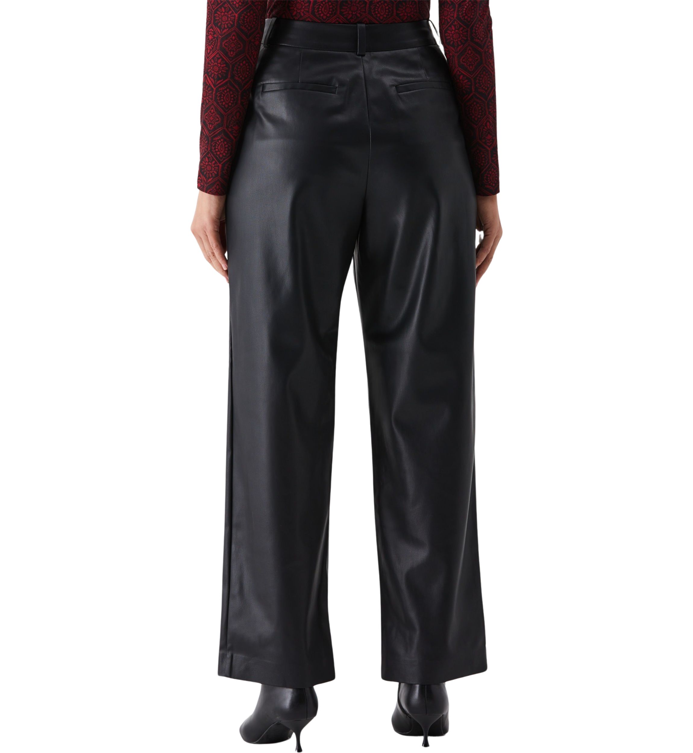 Vegan Leather Wide Leg Pleated Pants