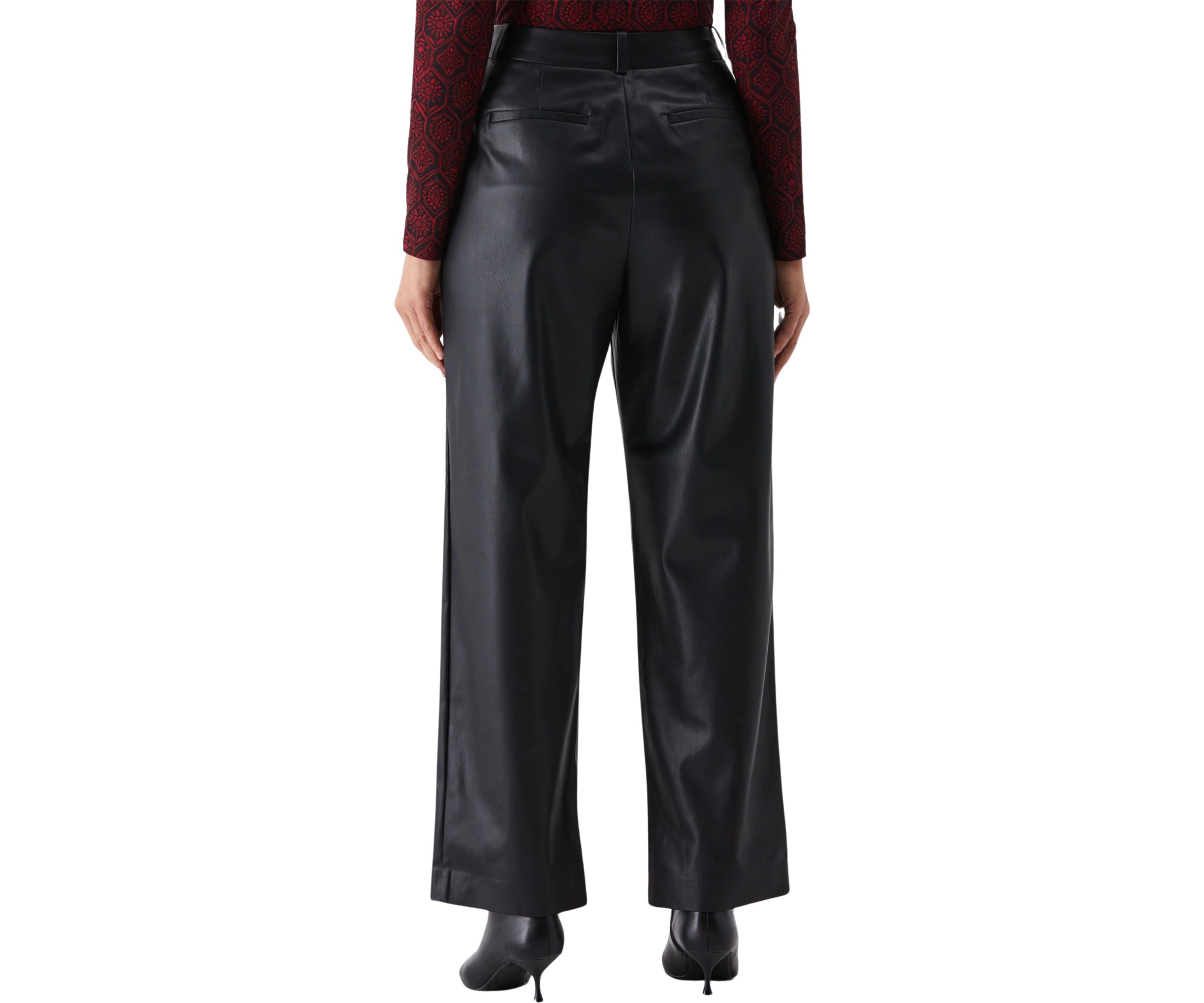 Vegan Leather Wide Leg Pleated Pants