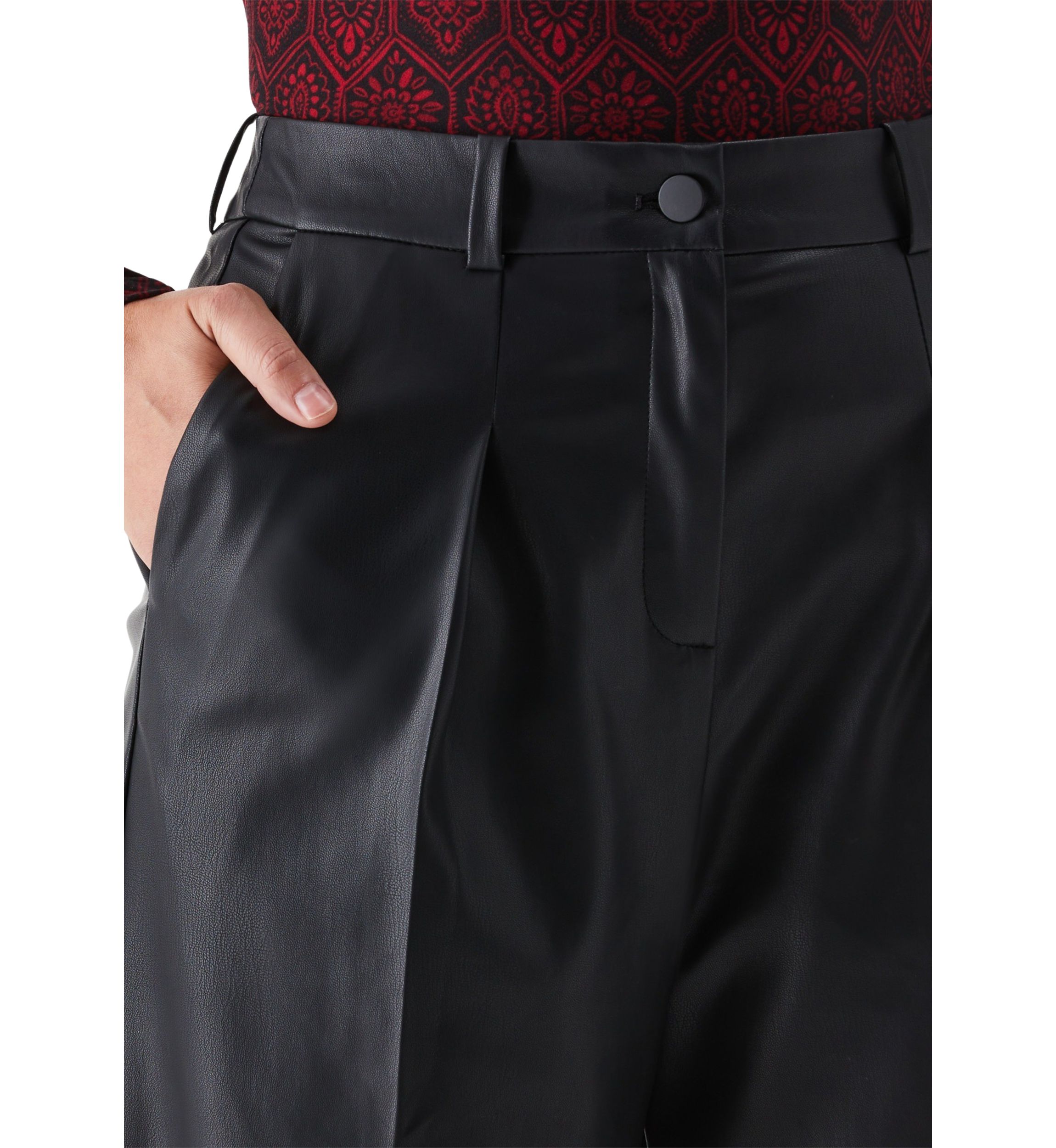 Vegan Leather Wide Leg Pleated Pants