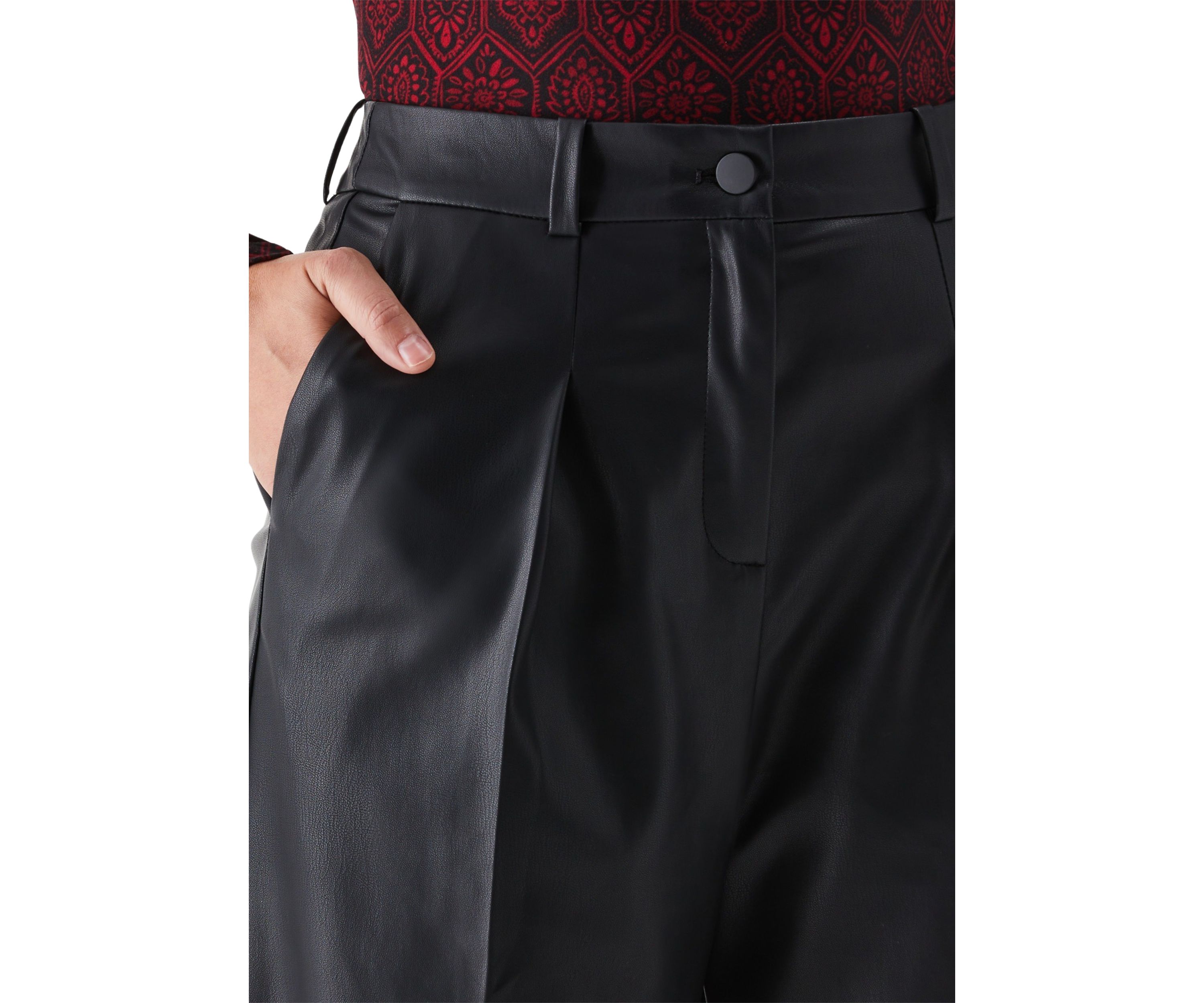 Vegan Leather Wide Leg Pleated Pants
