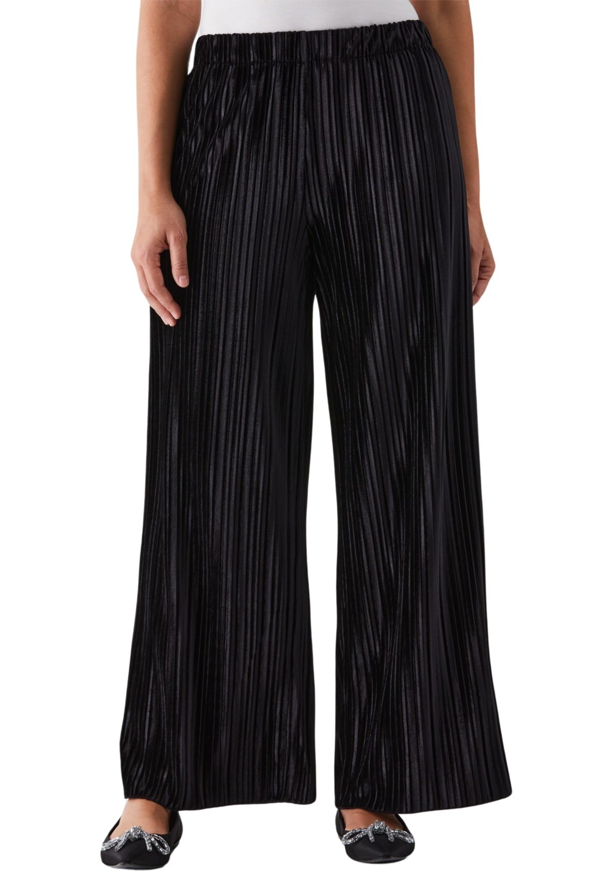 Pleated Velvet Wide Leg Pants