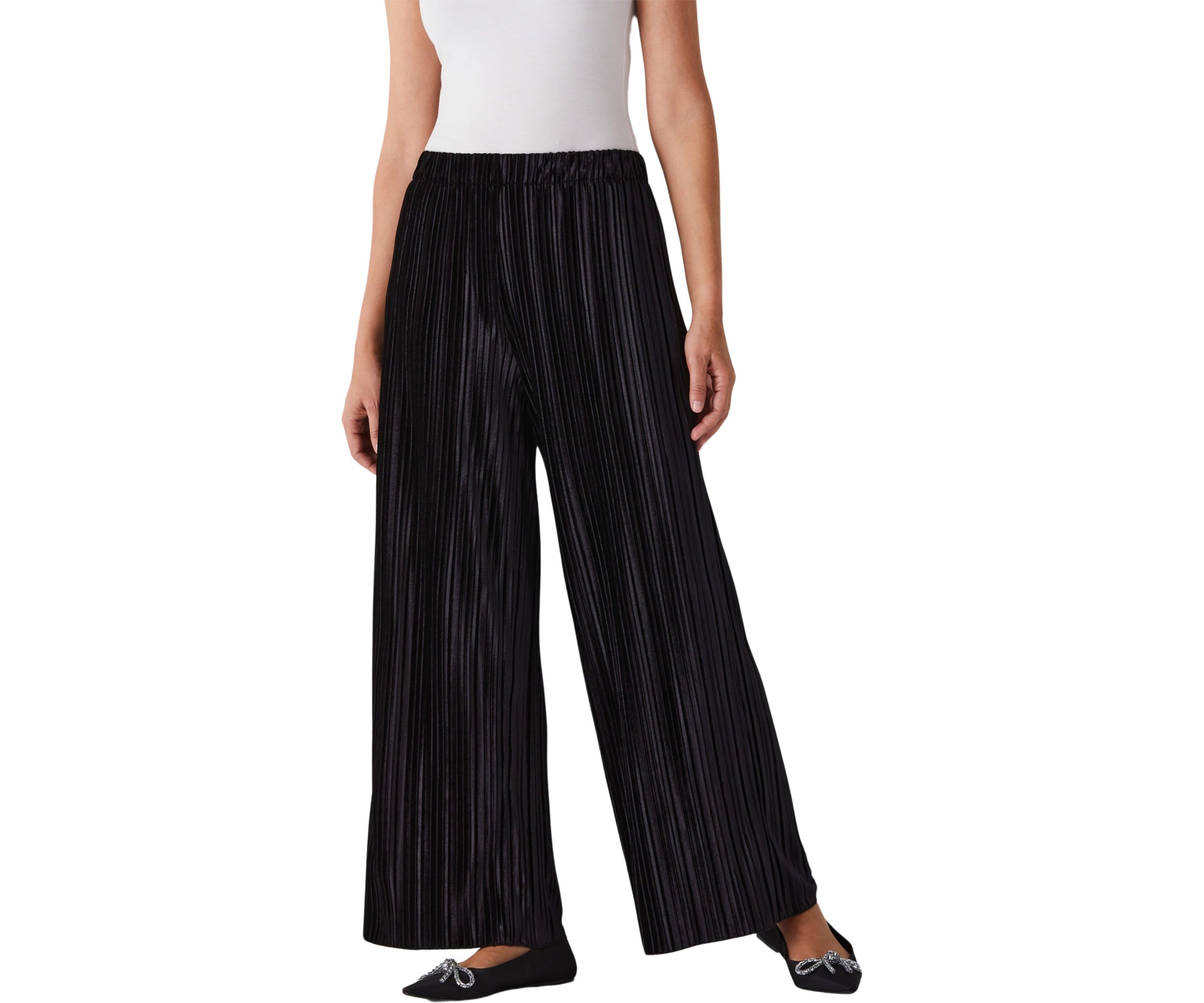 Pleated Velvet Wide Leg Pants