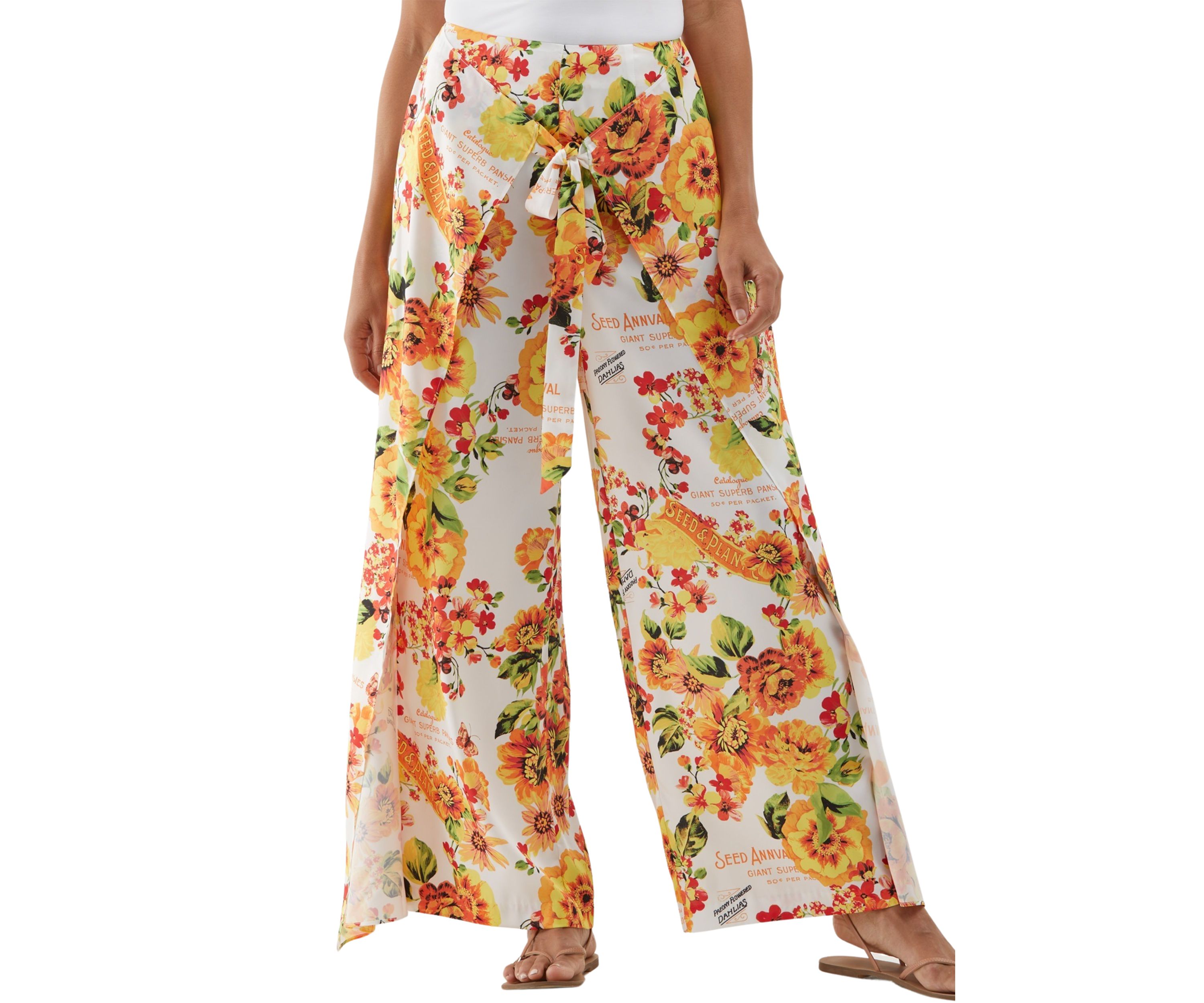 Womens Seed Packet Printed Sarong Wide Leg Pants