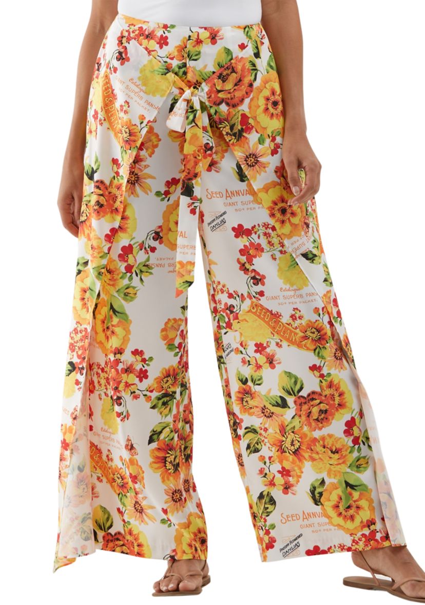 Womens Seed Packet Printed Sarong Wide Leg Pants
