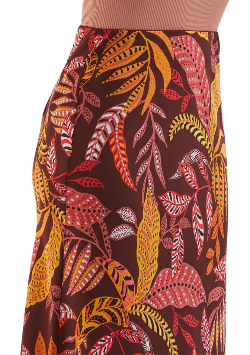 Womens Leaf Print Shine Midi Bias Skirt