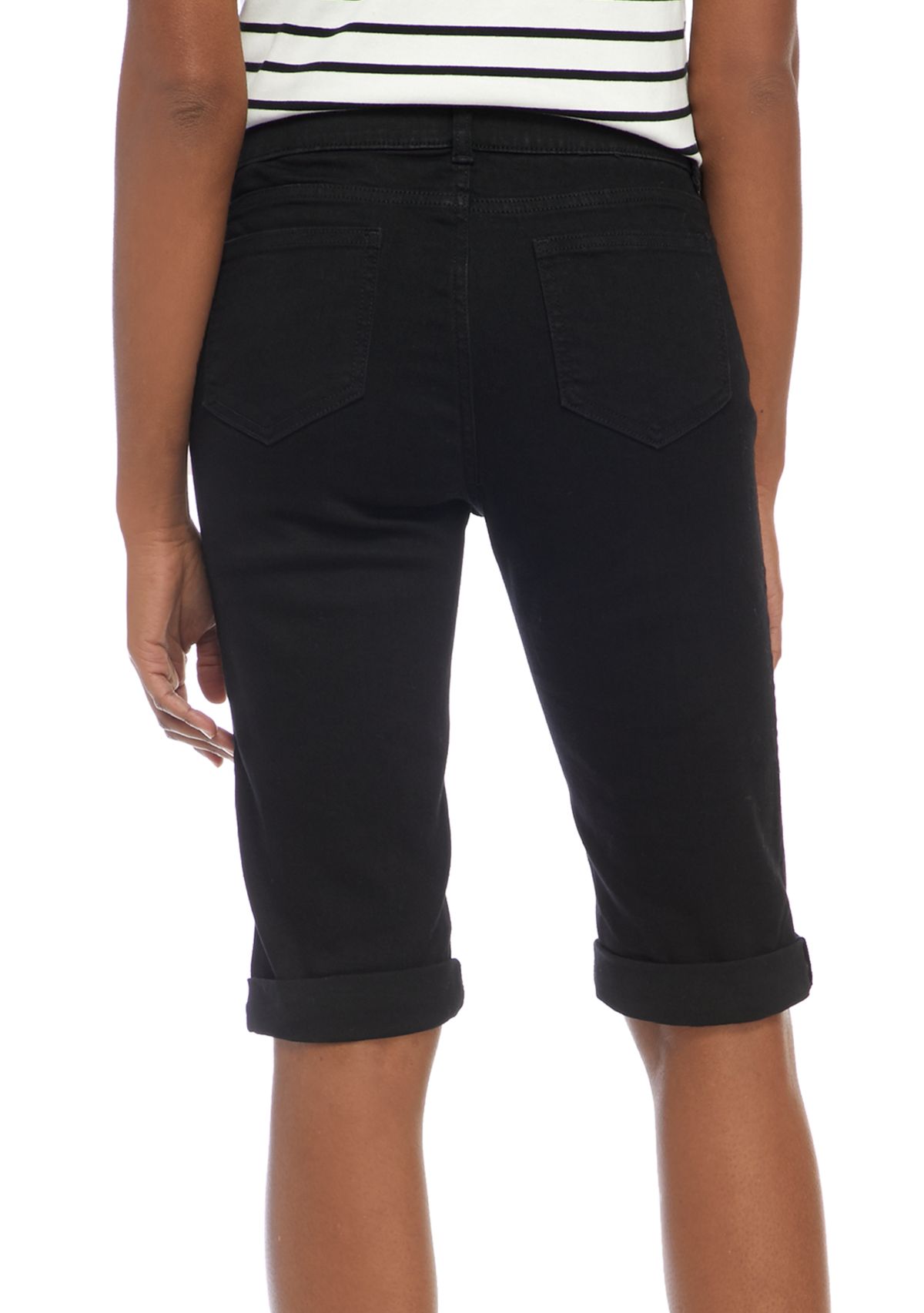 Womens Black Cuffed Denim Bermuda Shorts