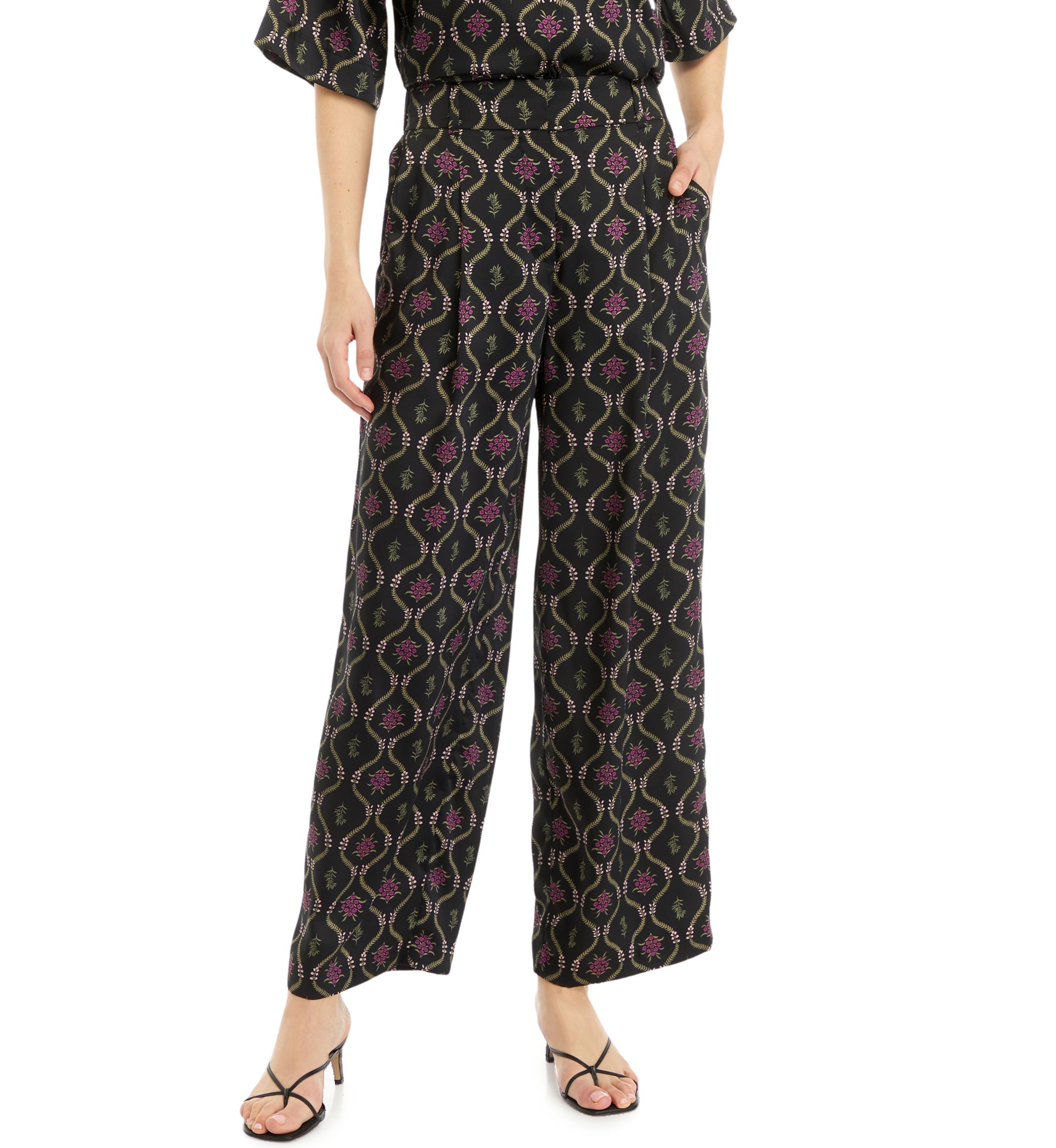 Womens Trellis Print High Rise Wide Leg Pants