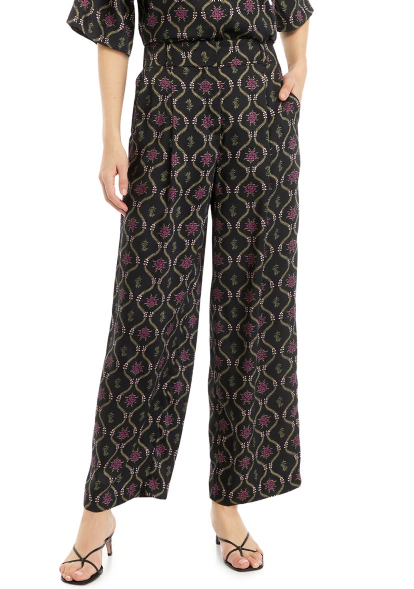 Womens Trellis Print High Rise Wide Leg Pants