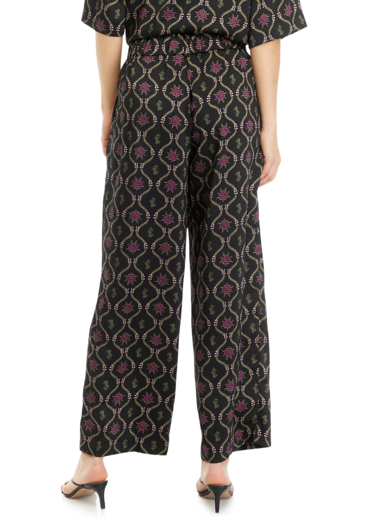 Womens Trellis Print High Rise Wide Leg Pants