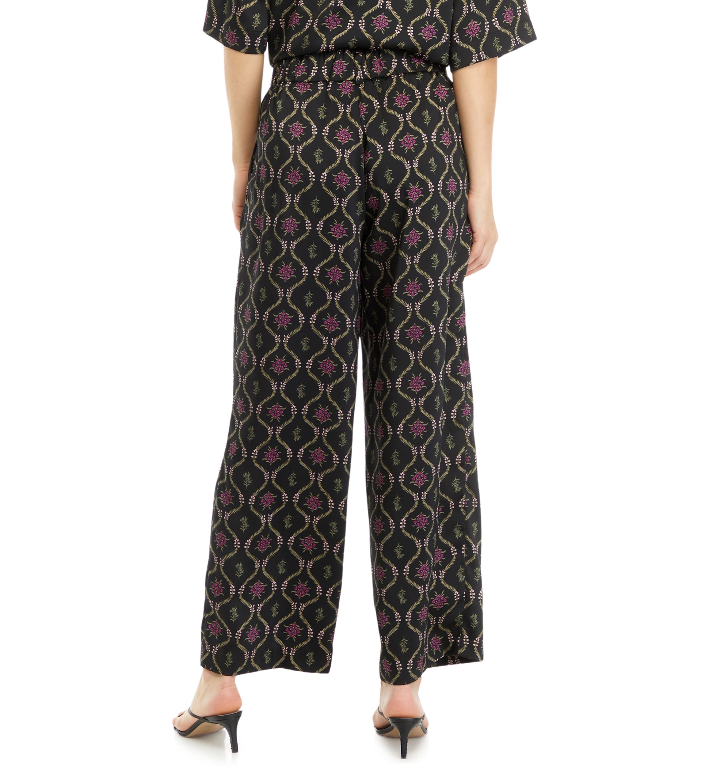 Womens Trellis Print High Rise Wide Leg Pants