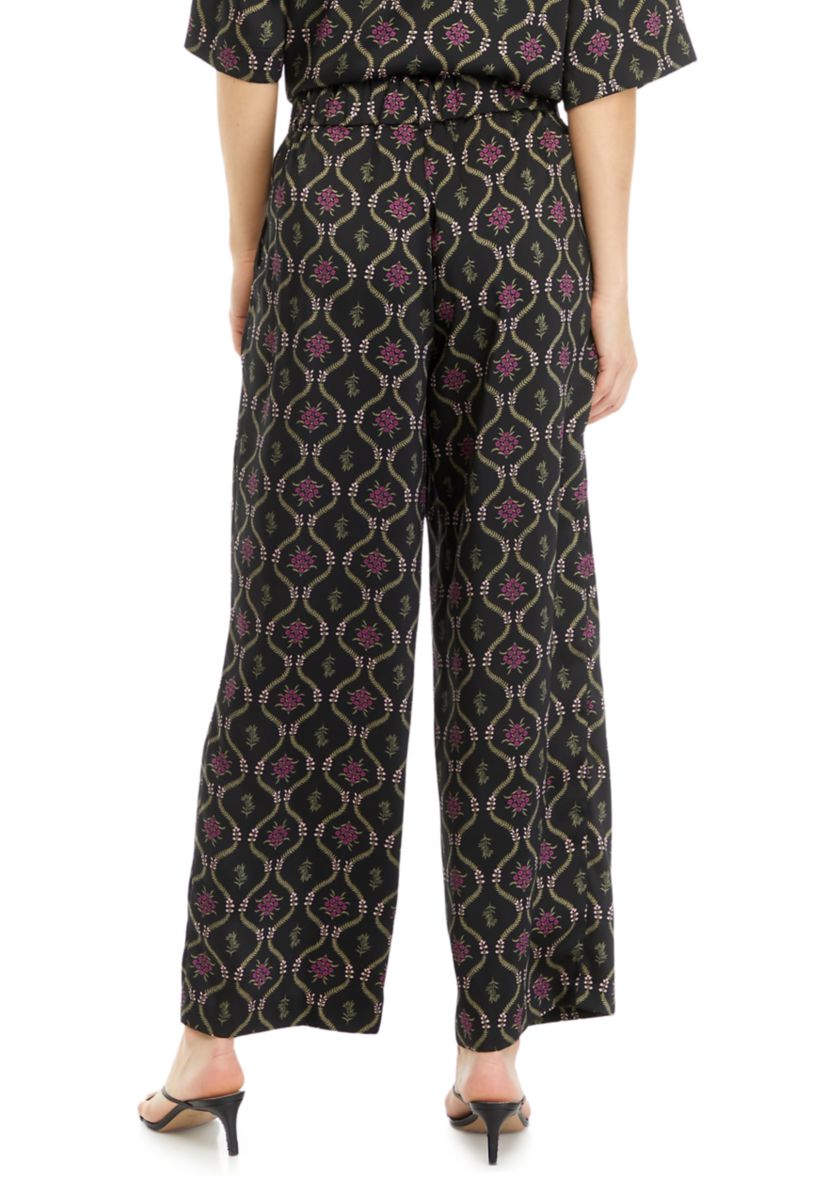 Womens Trellis Print High Rise Wide Leg Pants